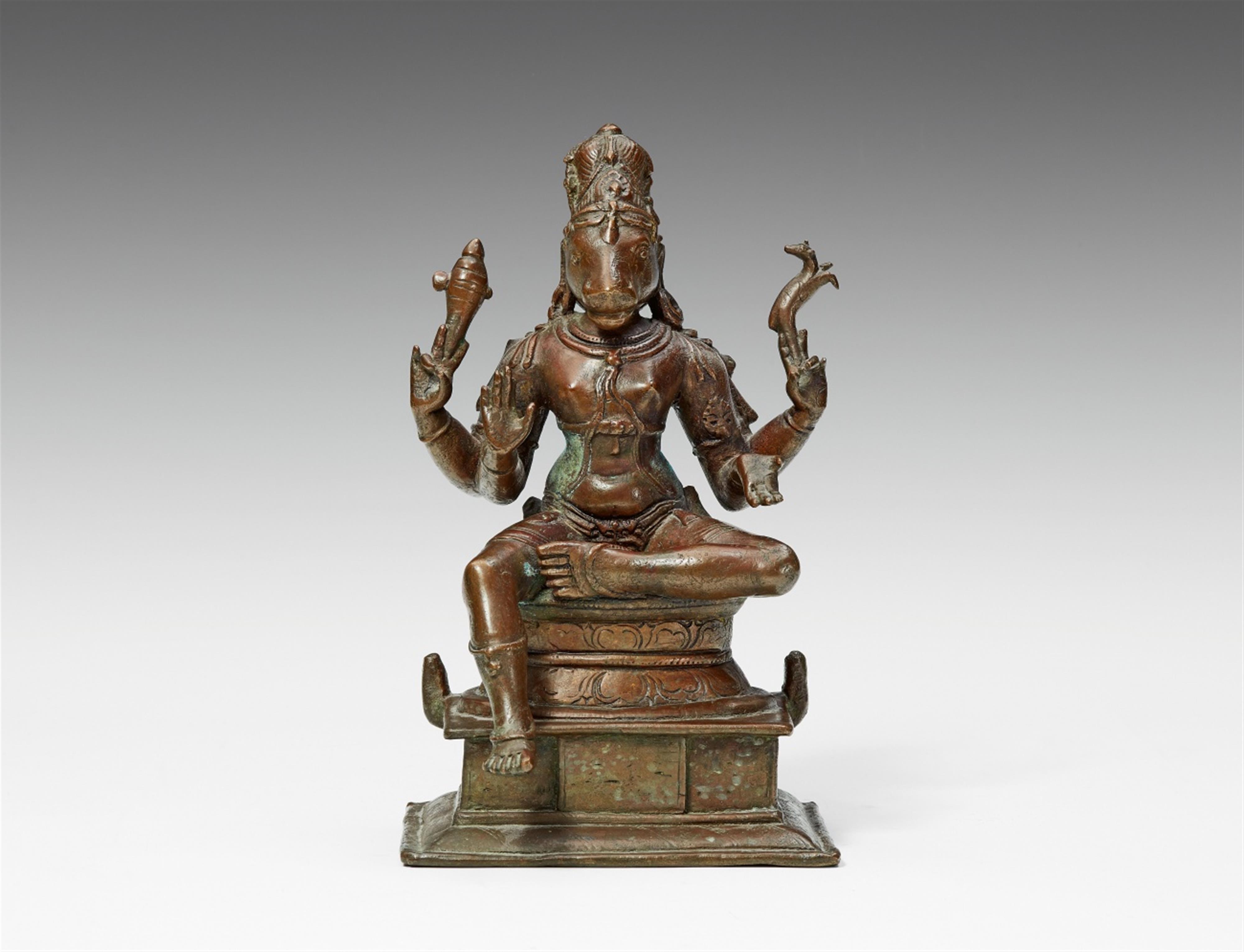 A South Indian copper alloy figure of Nandikeshvara, the anthropomorphic form of Nandi and attendant of Shiva. 18th century - image-1