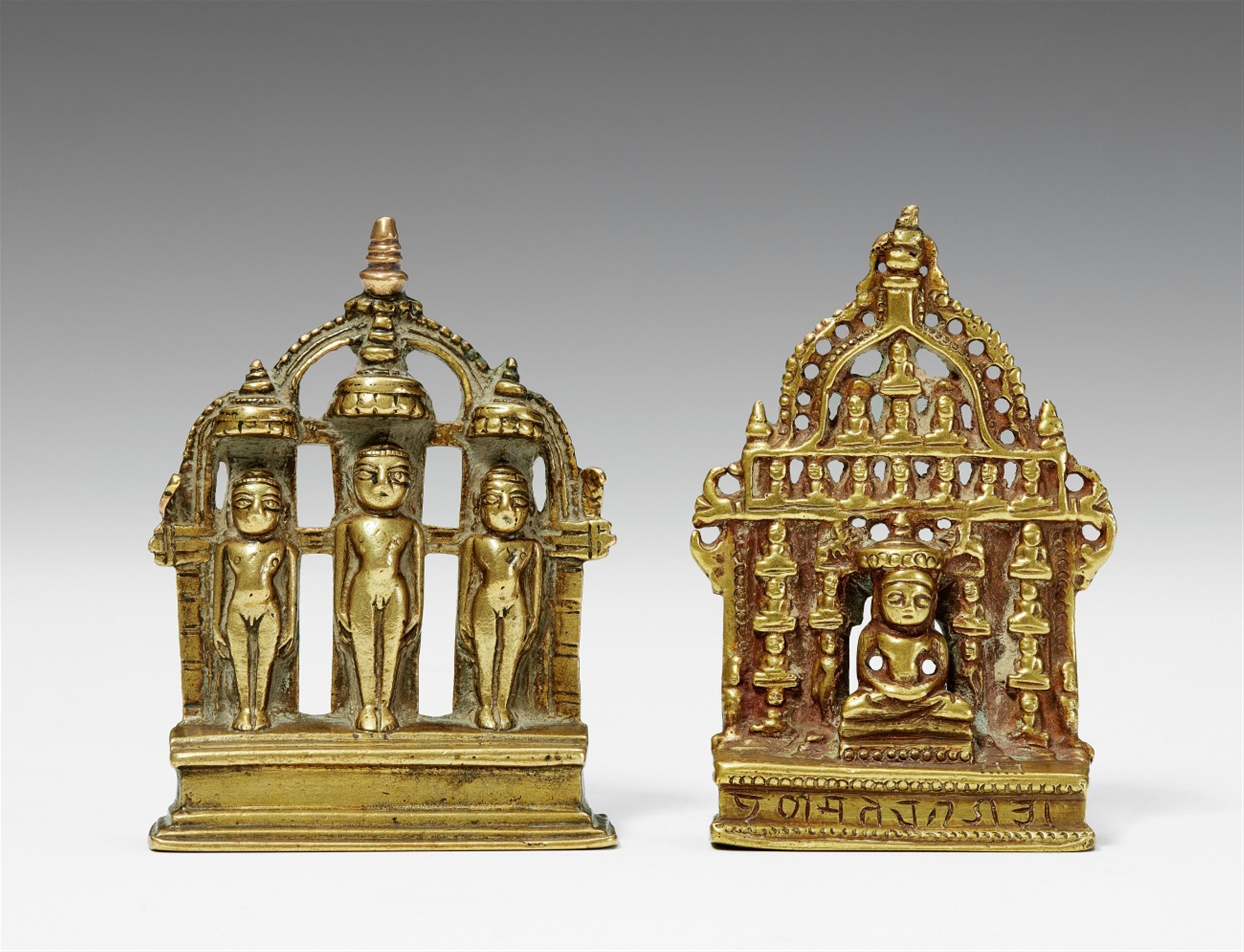 Two small Gujarati/Rajasthani brass shrines of Jain tirthankara. Dated 1629 and 1646 - image-1
