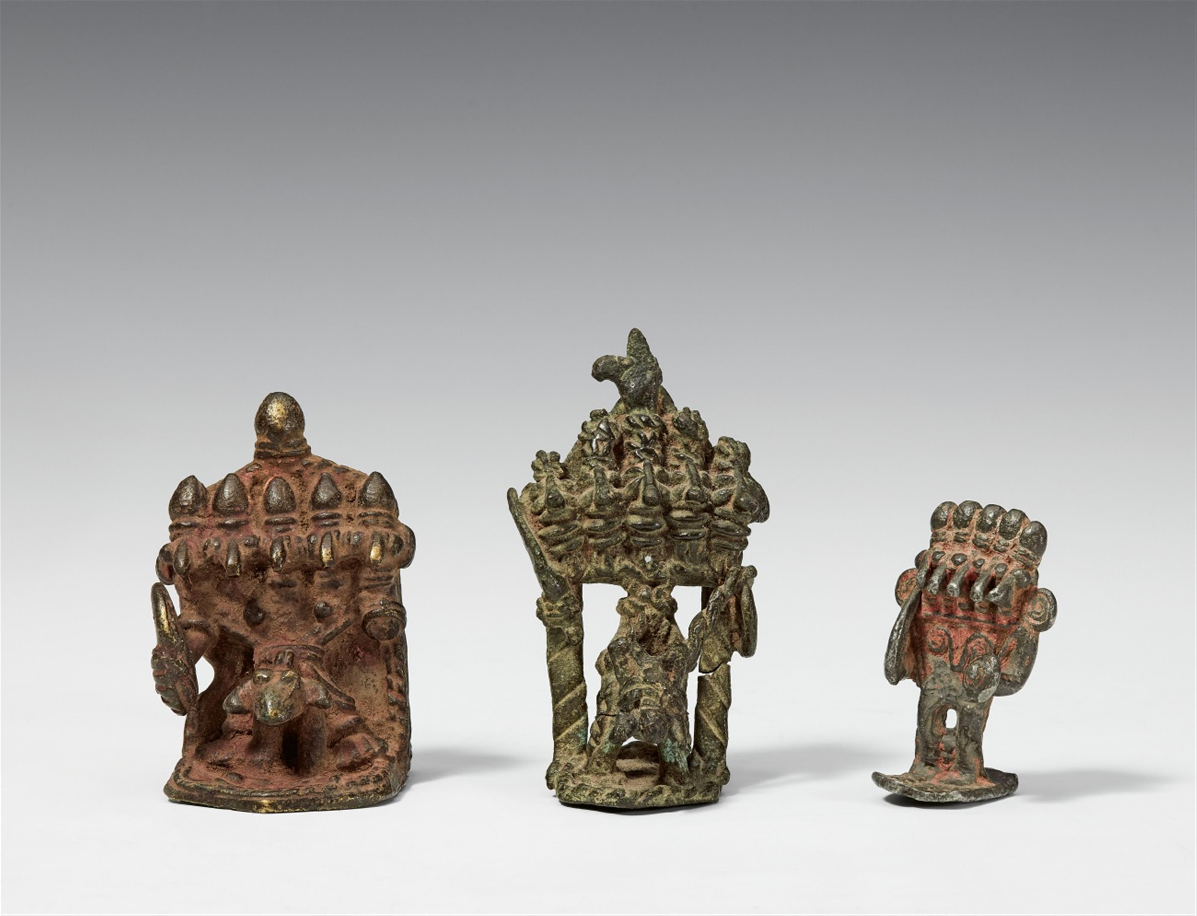 Three Maharashtra Nasik folk bronzes of panchamukha. 19th/20th century - image-1