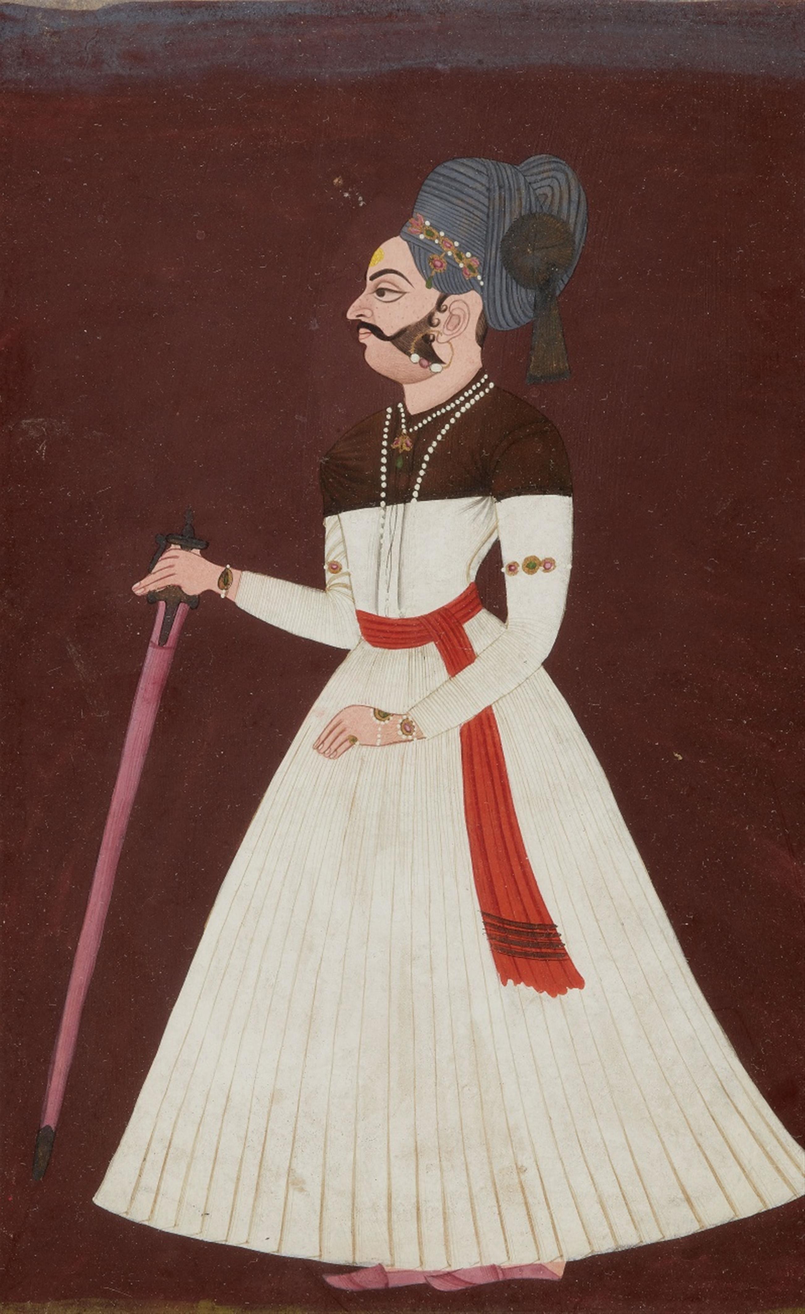 Four Rajasthani paintings of a raja. 19th/20th century and a reference book - image-1
