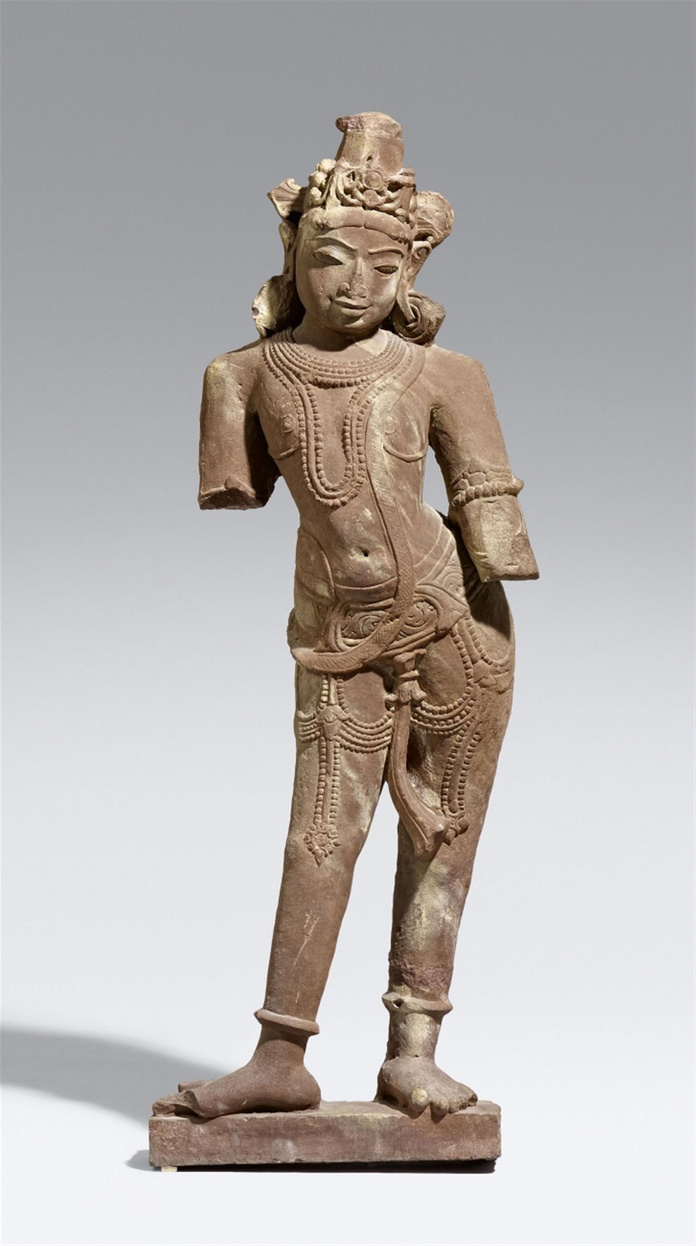 A North/Central Indian pink sandstone figure of a standing male figure. 10th/12th century - image-1