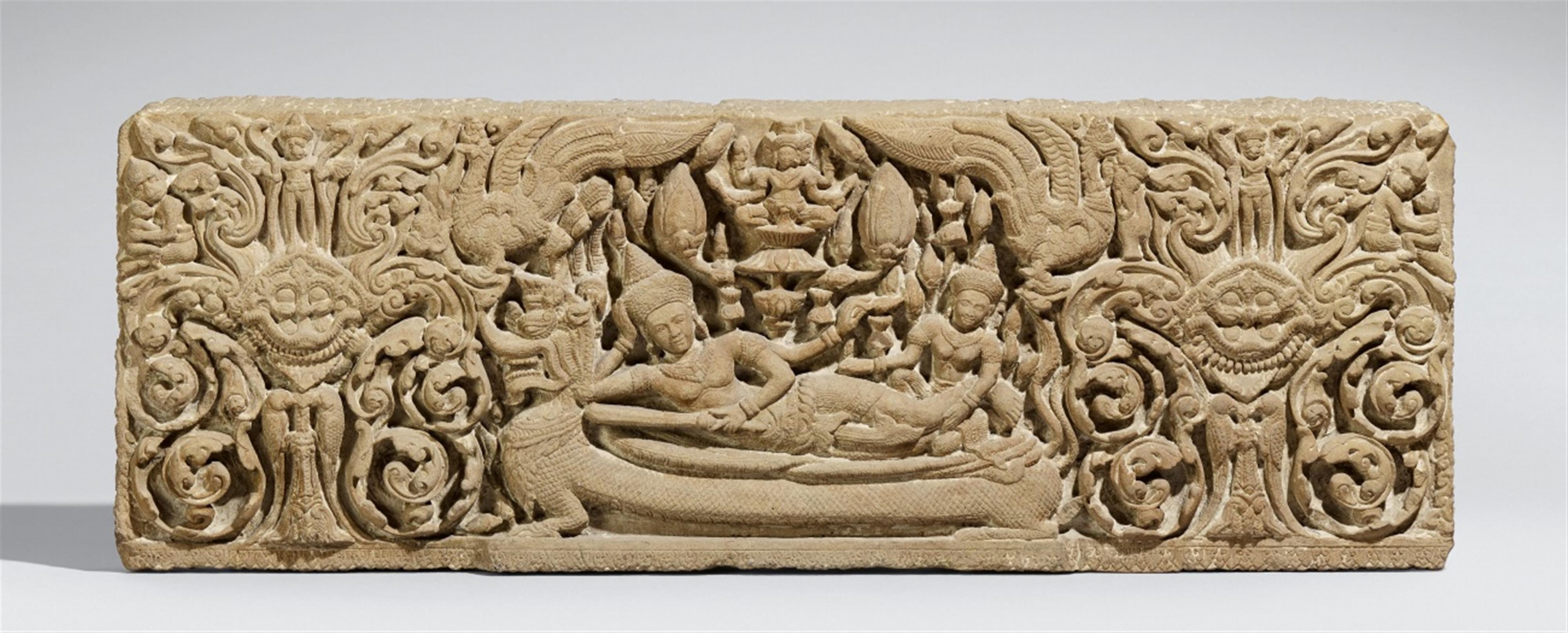 A large Thai sandstone lintel. In the style of the 12th century - image-1