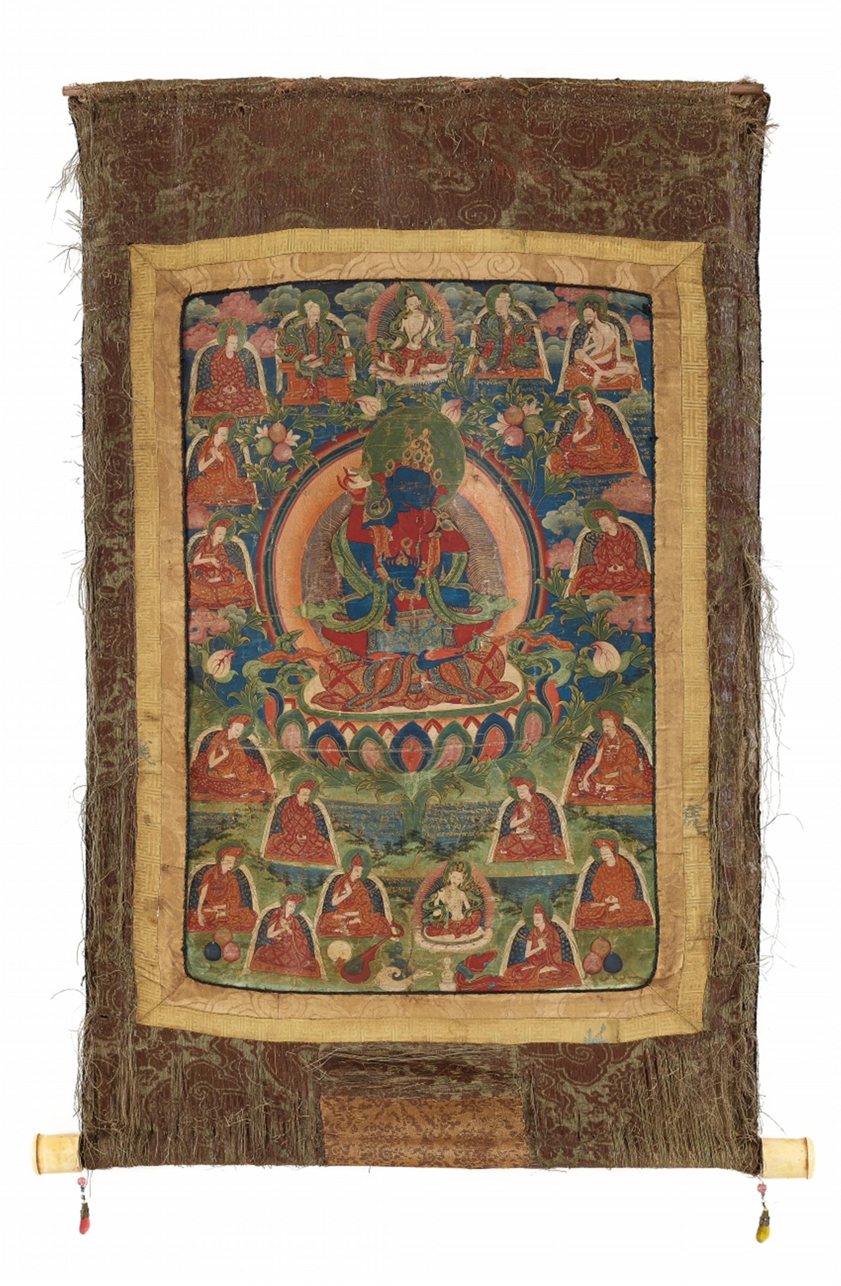 A Tibetan thangka of Vajradhara with his consort. 19th century - image-1