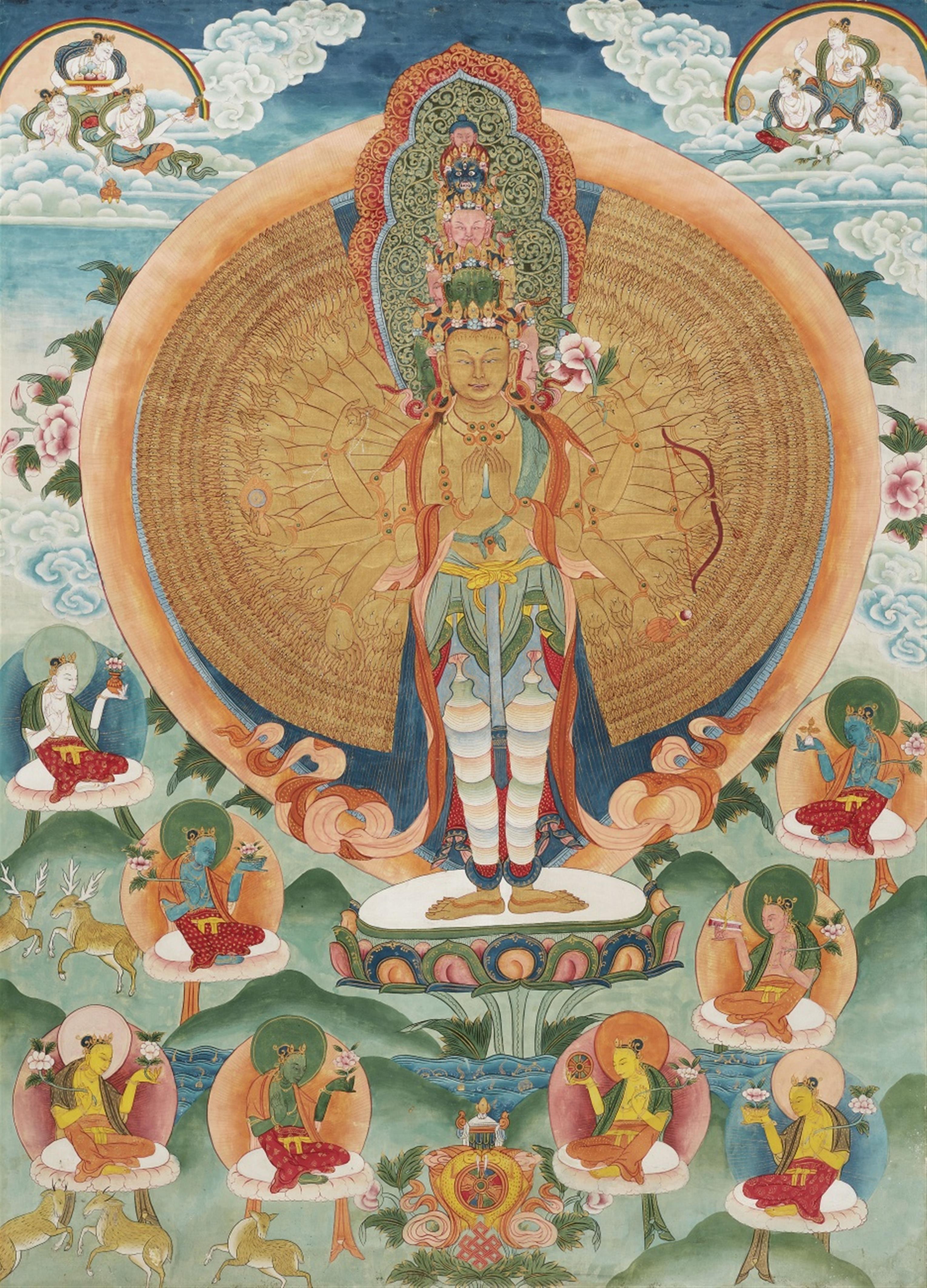 A Tibetan thangka of the thousand-armed, eleven-headed Avalokiteshvara. 20th century - image-1