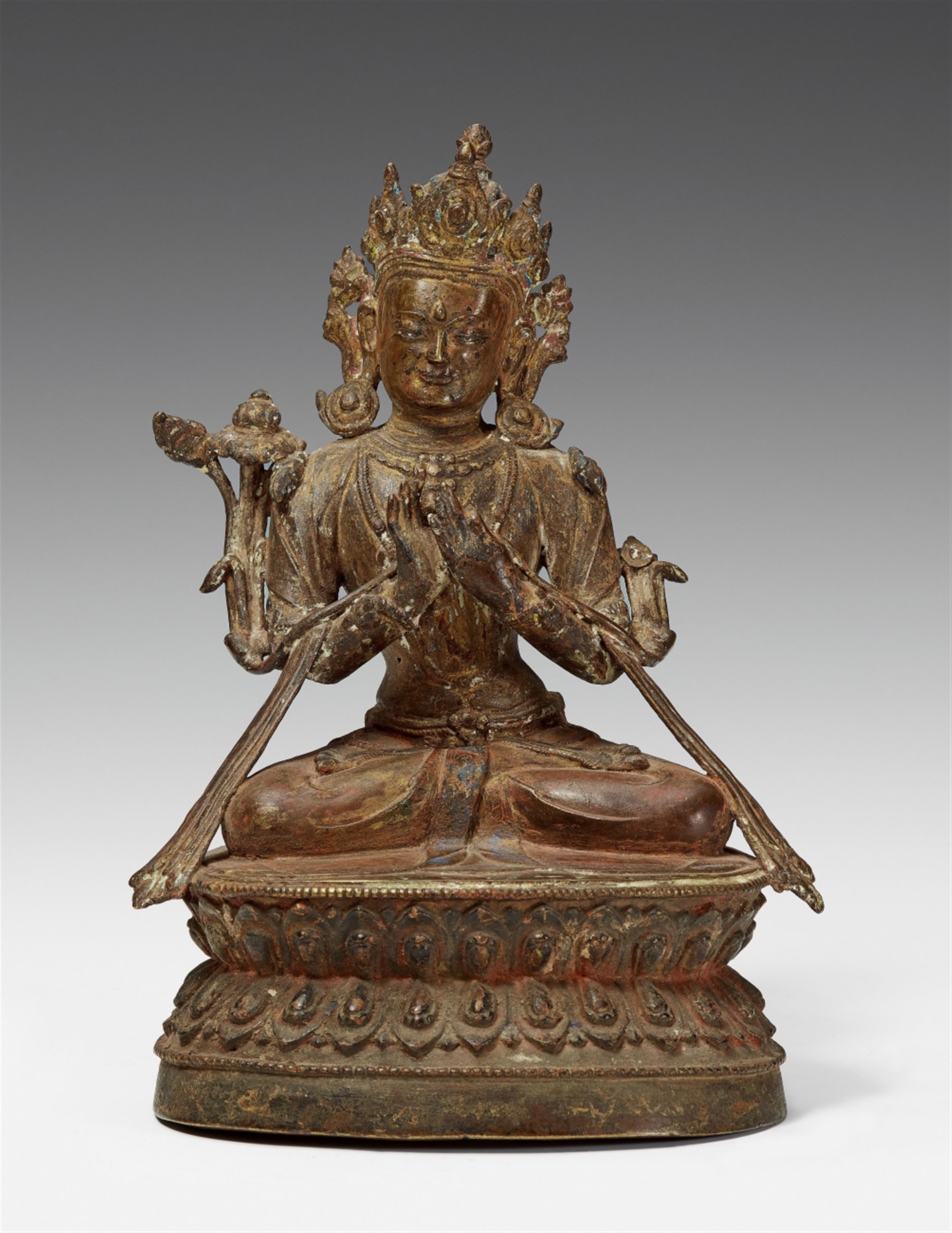 A Tibetan bronze figure of a bodhisattva. 15th/16th century - image-1