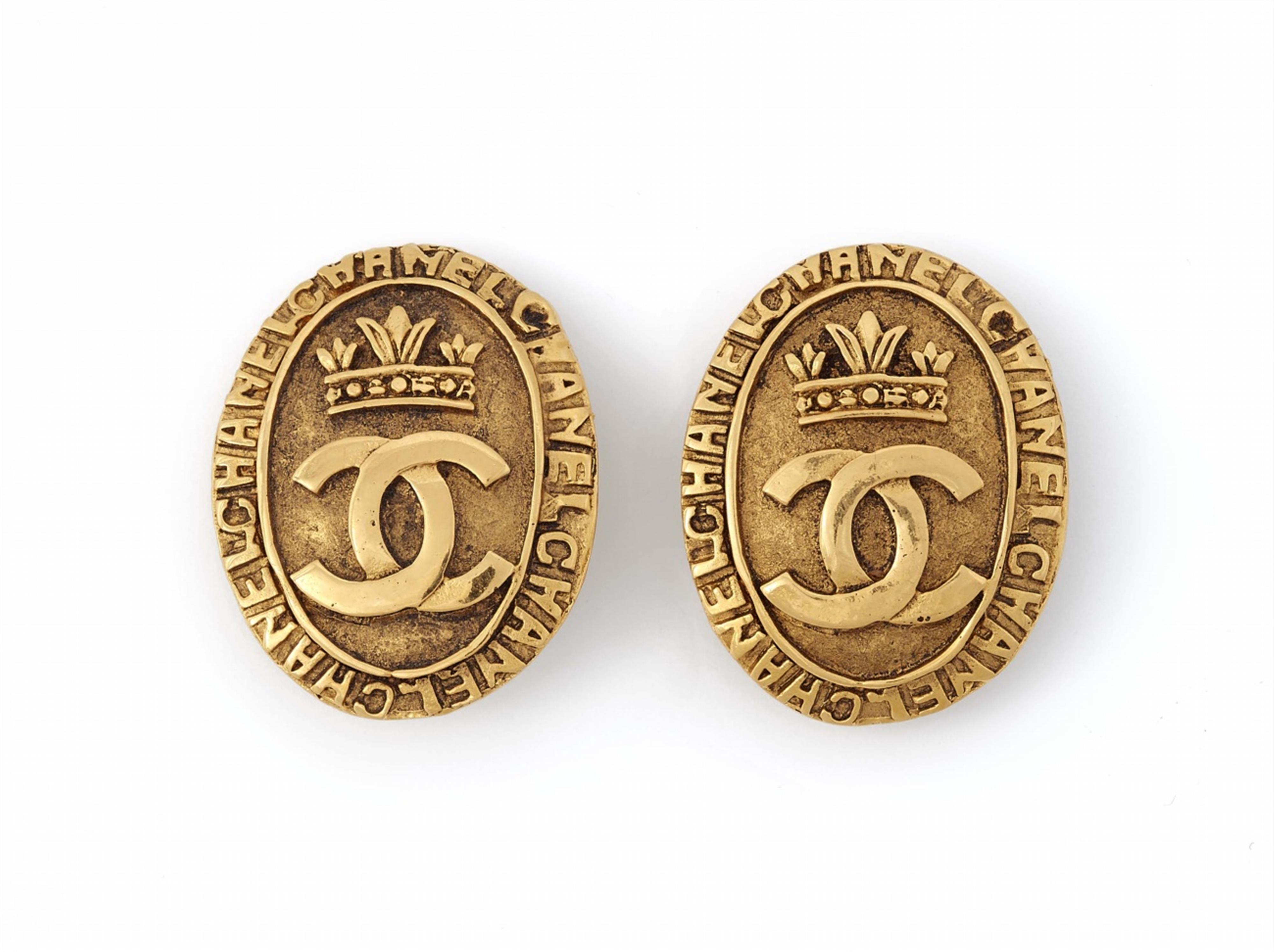 A pair of Chanel logo clip earrings, circa 1981/82 - image-1