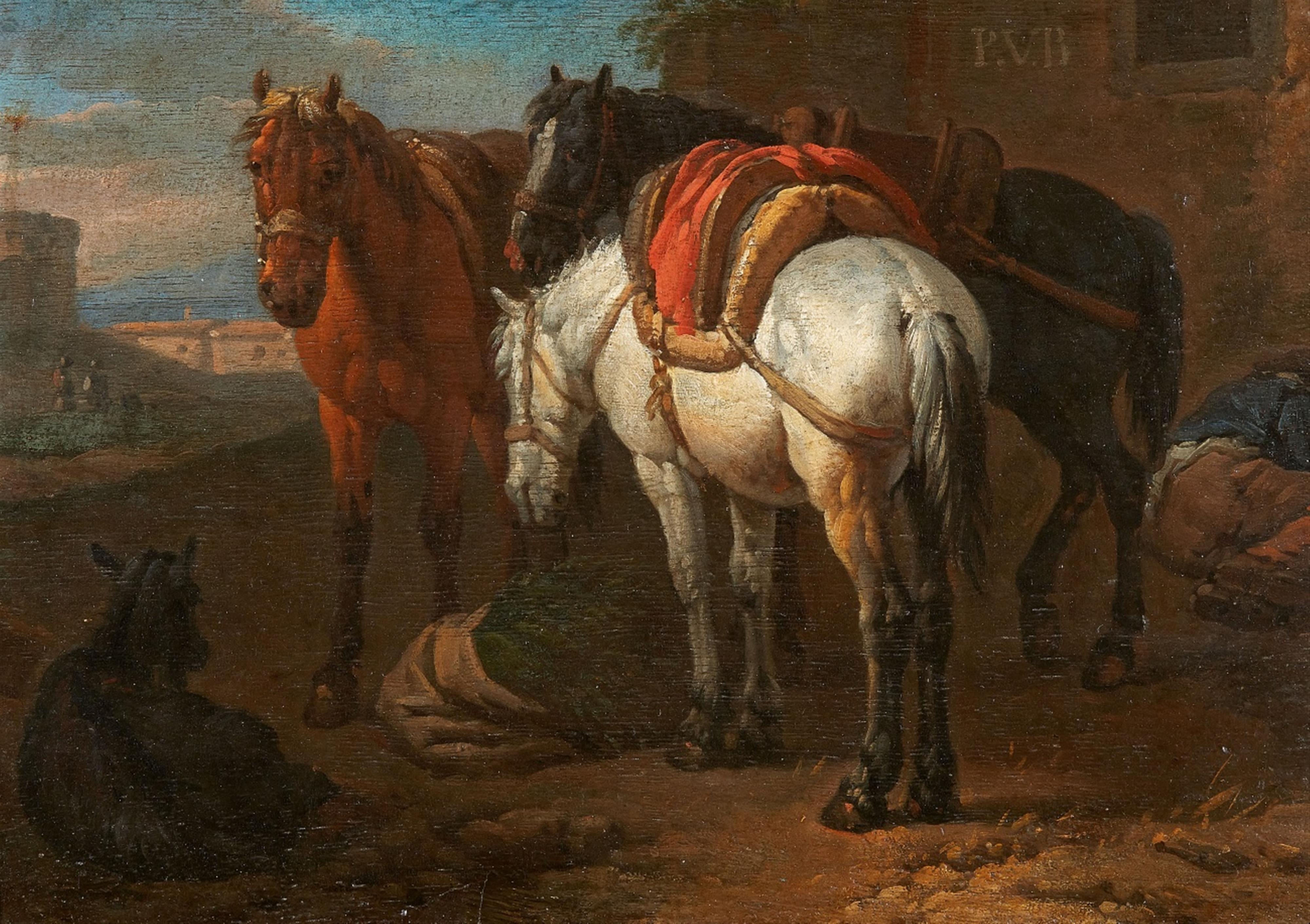 Pieter van Bloemen - Pferde in einer Landschaft Hirte mit seiner Herde - image-1