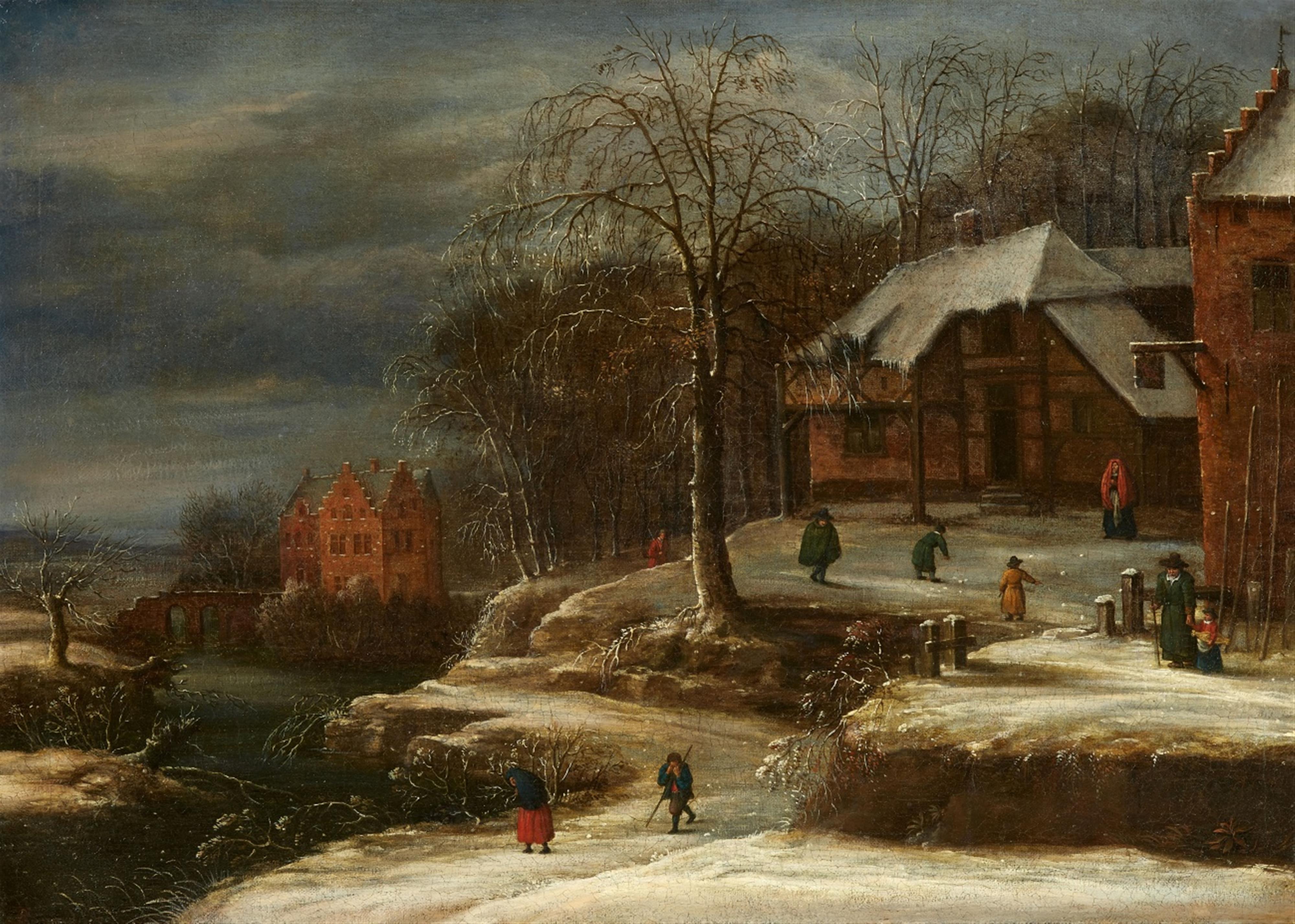 Daniel van Heil, circle of - Winter Landscape with a Farmstead and Moated Castle - image-1