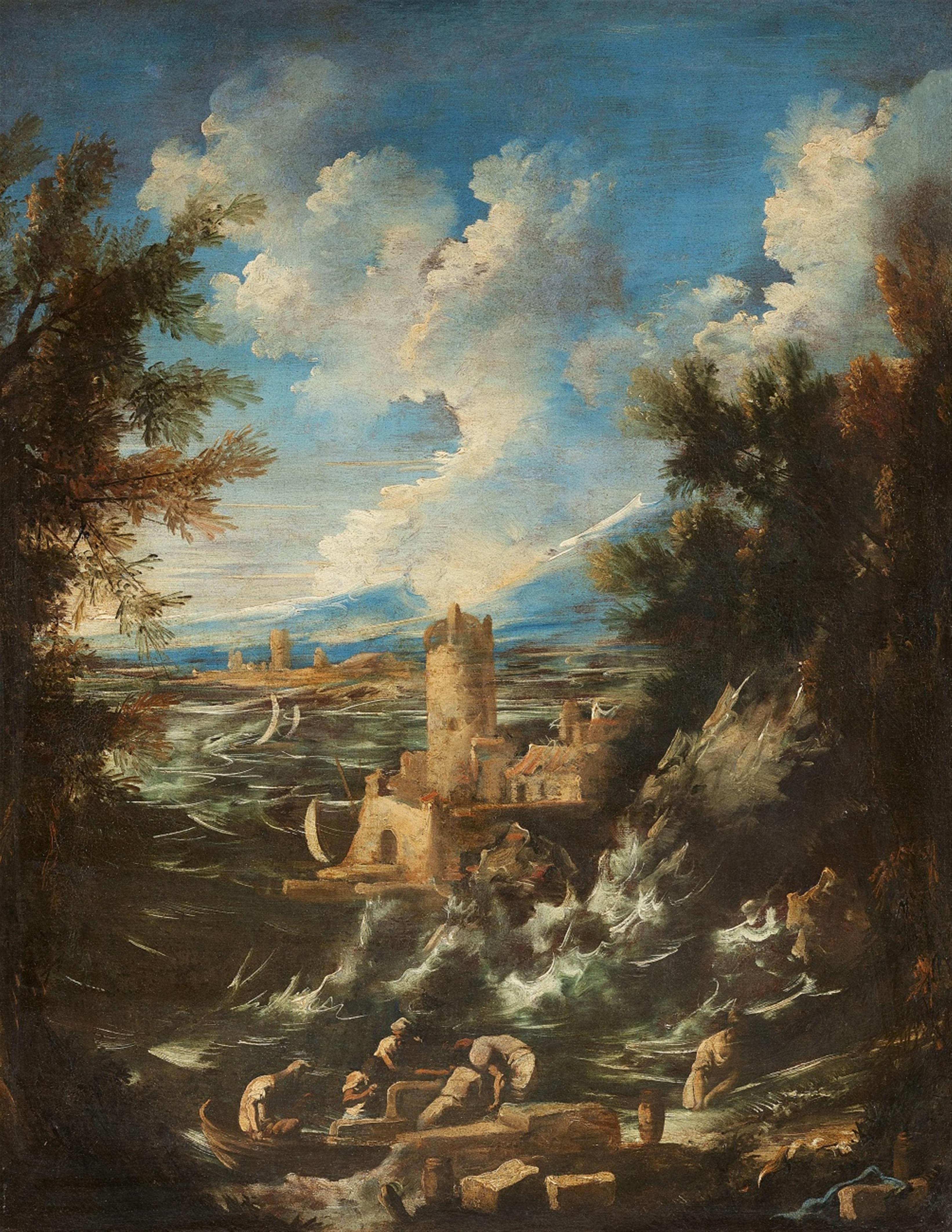 Italian School, 18th century - Coastal Landscape with Rough Seas - image-1