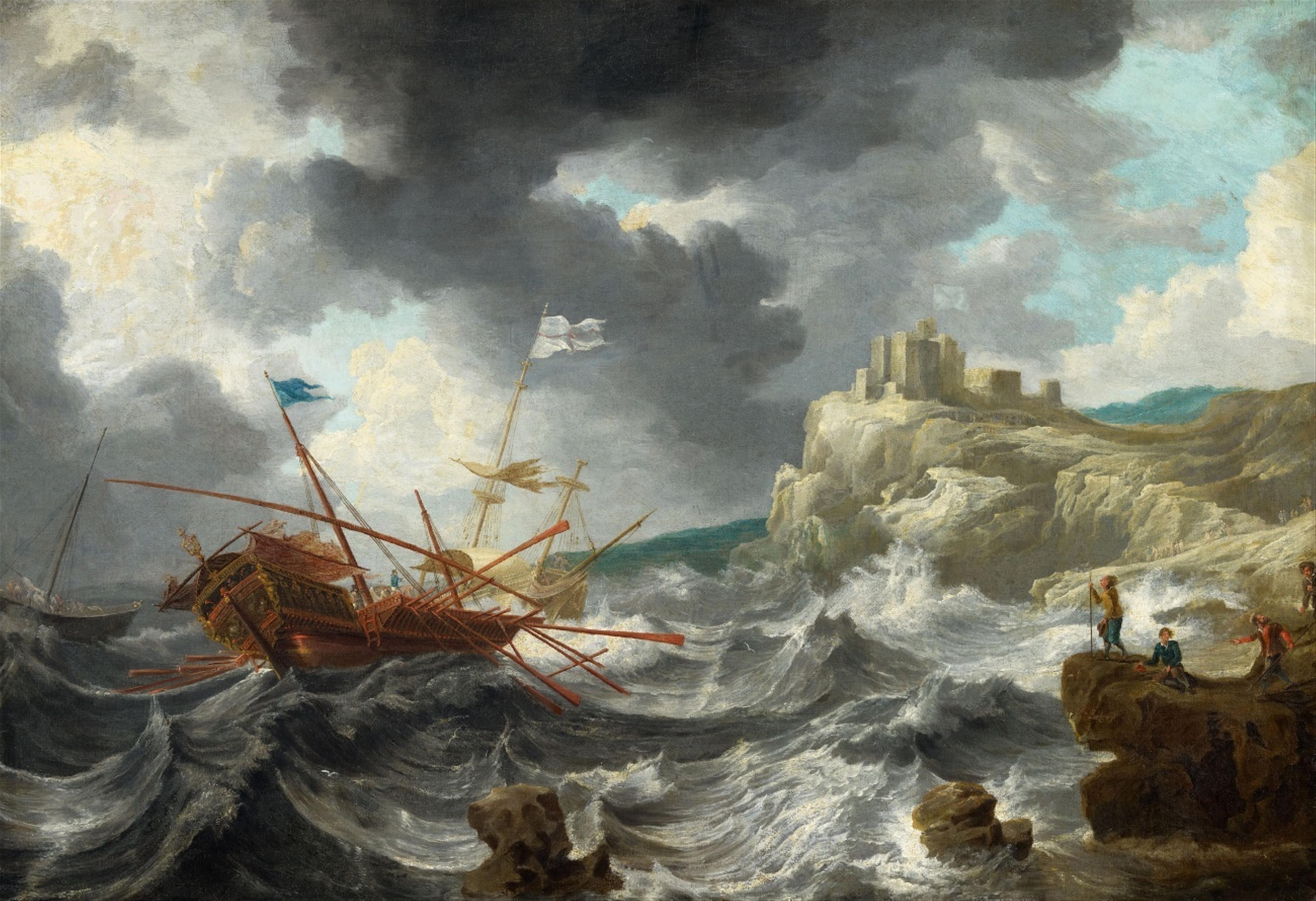 Jan Peeters, attributed to - Ships in Stormy Seas by a Rocky Coastline - image-1