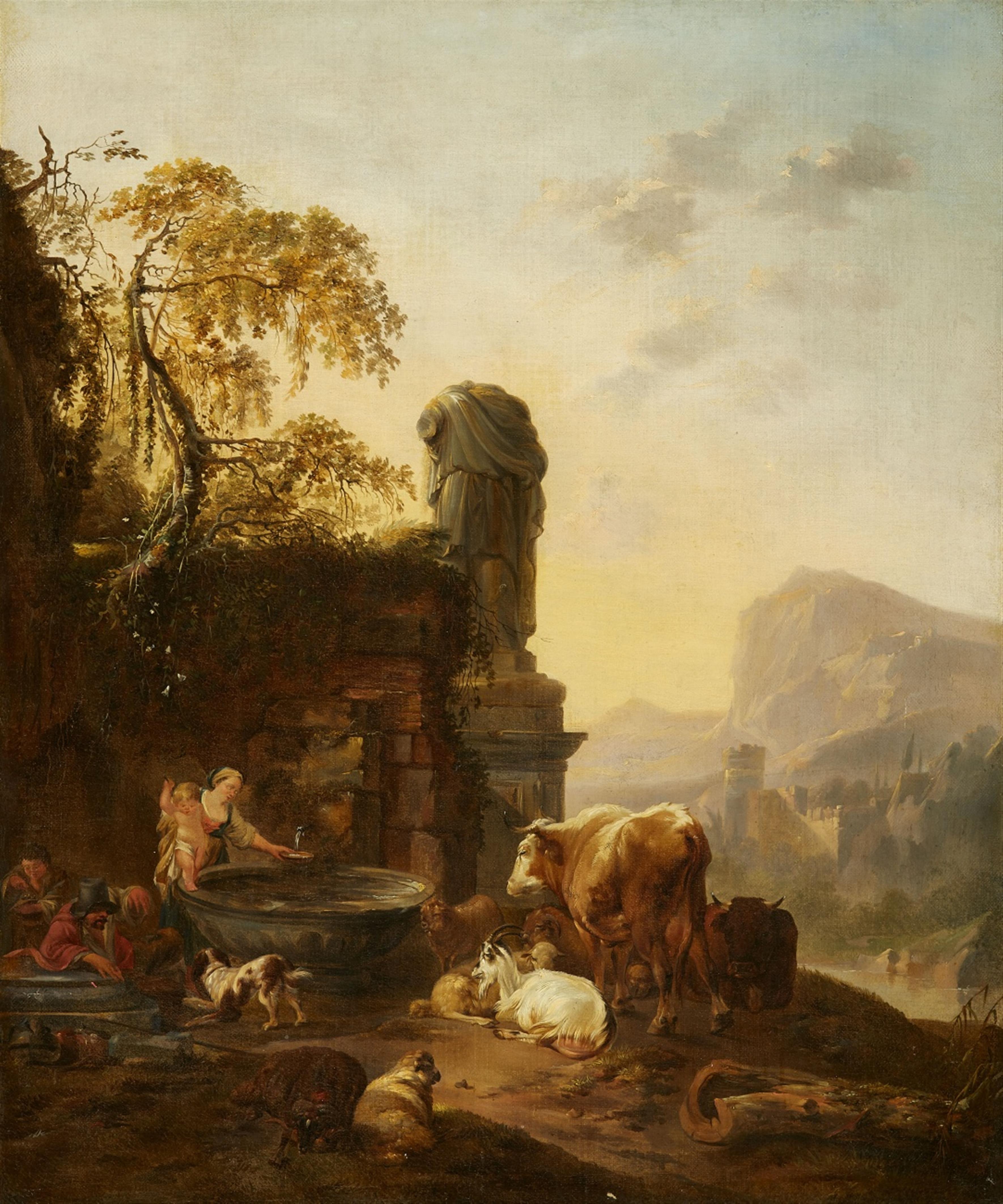 Johann Heinrich Roos, copy after - A Shepherd Family and their Herd by a Well - image-1