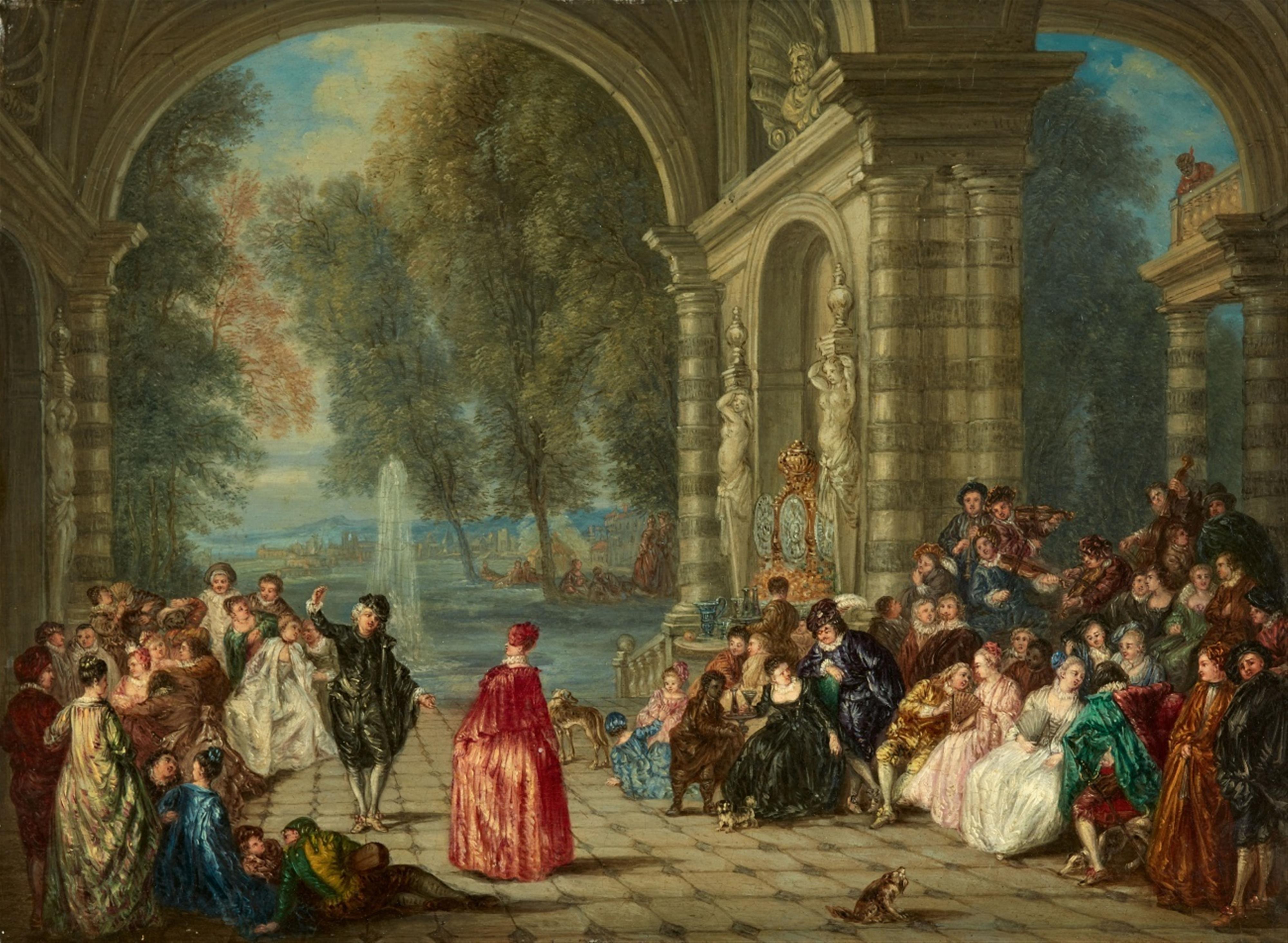 Antoine Watteau, nach - Fête galante mit Blindekuh-Spiel Fête galante mit höfischem Tanz - image-2