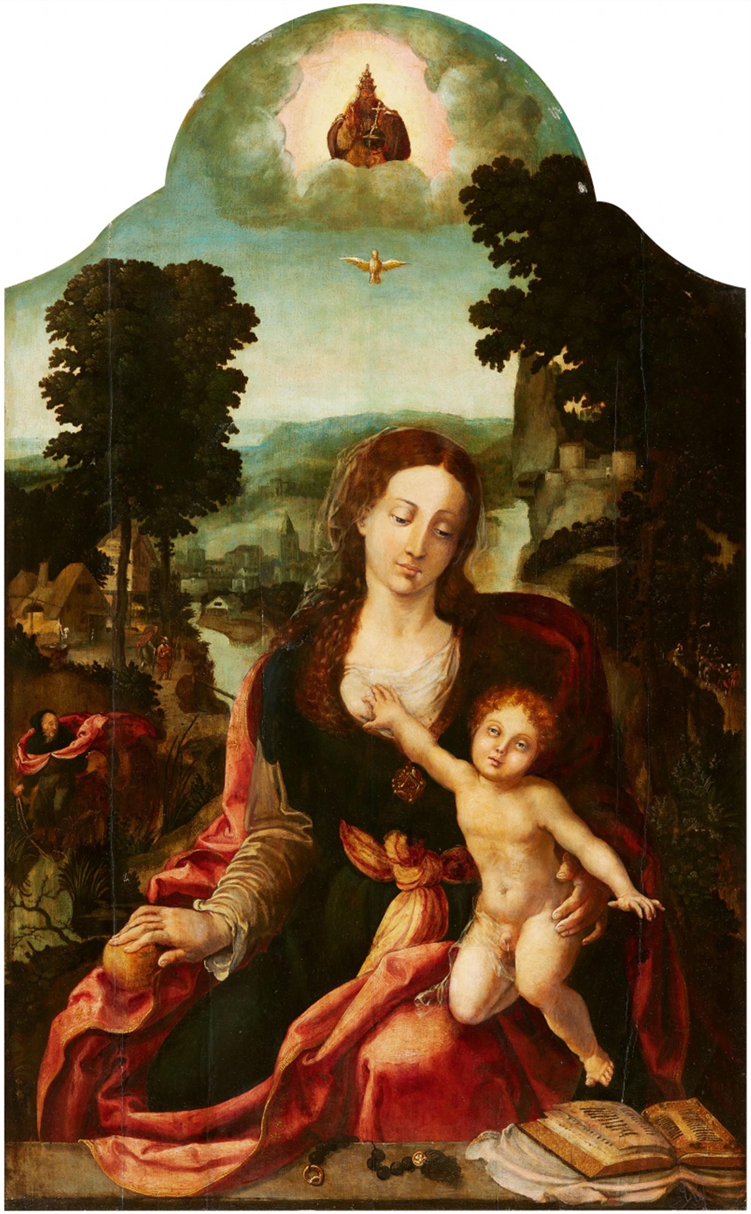 Pieter Coecke van Aelst, Nachfolge - Madonna mit Christuskind vor weiter Landschaft - image-1