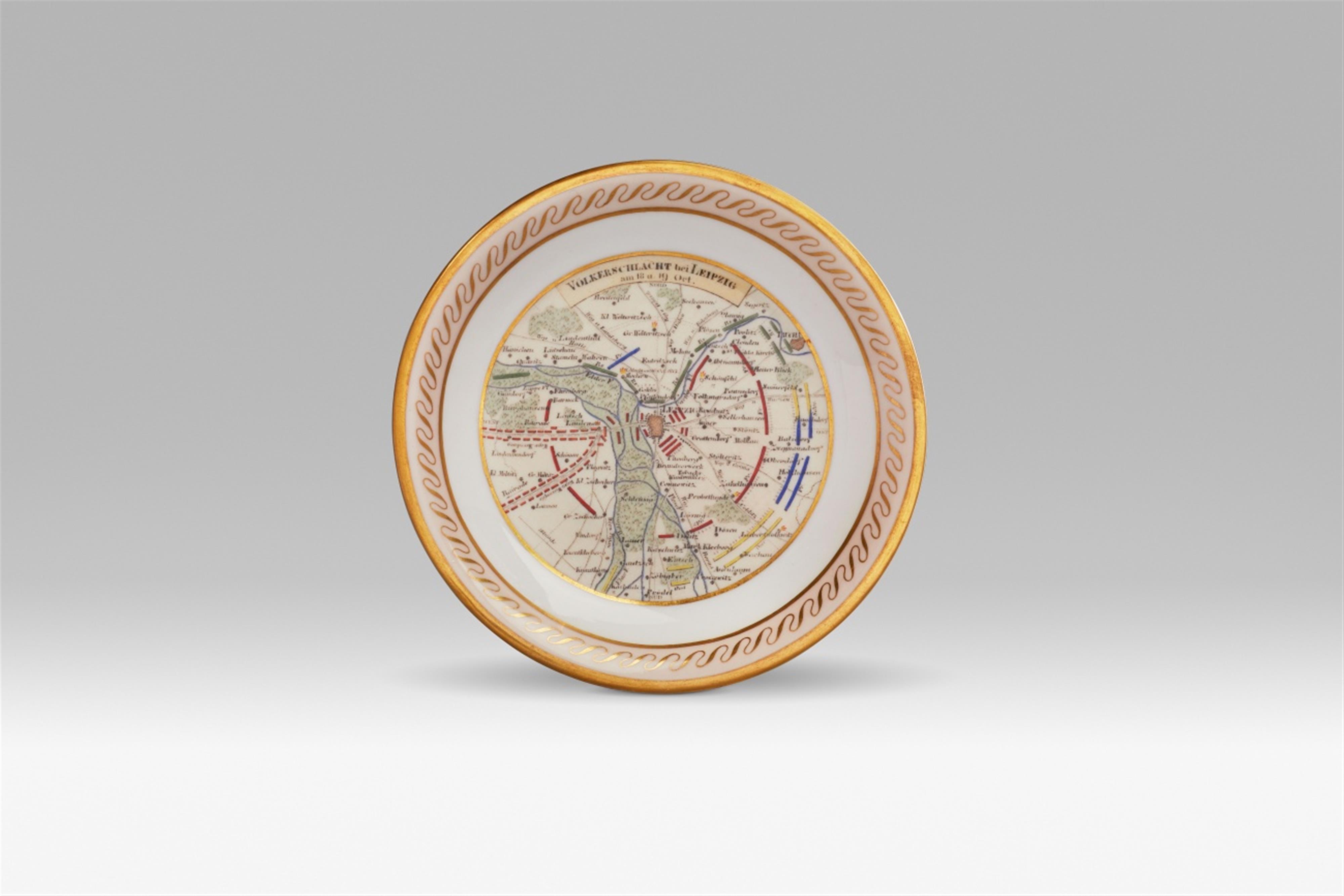 A Berlin KPM porcelain saucer with a plan of the battle of Leipzig - image-1