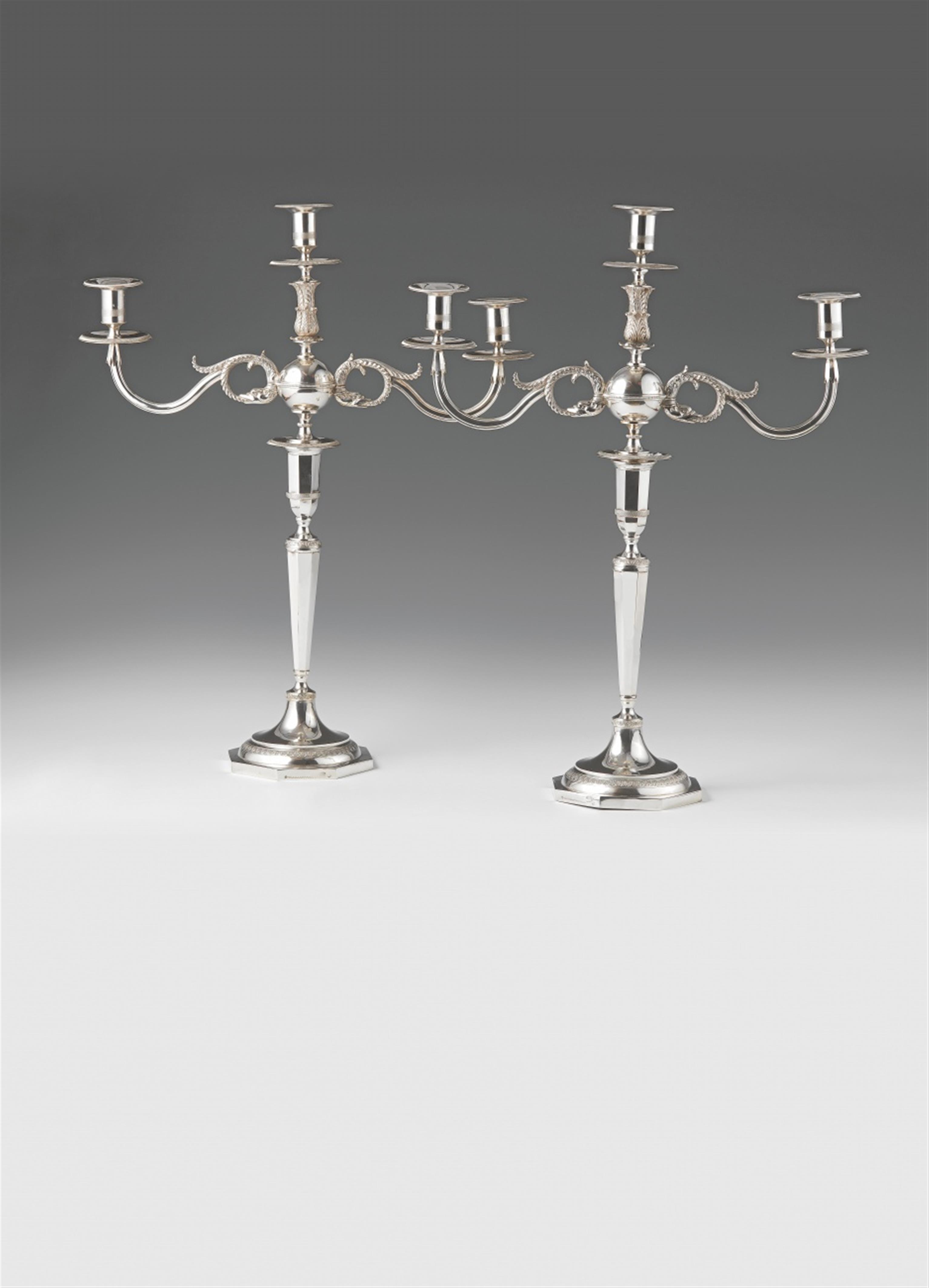 A pair of three-flame Berlin silver candelabra - image-1