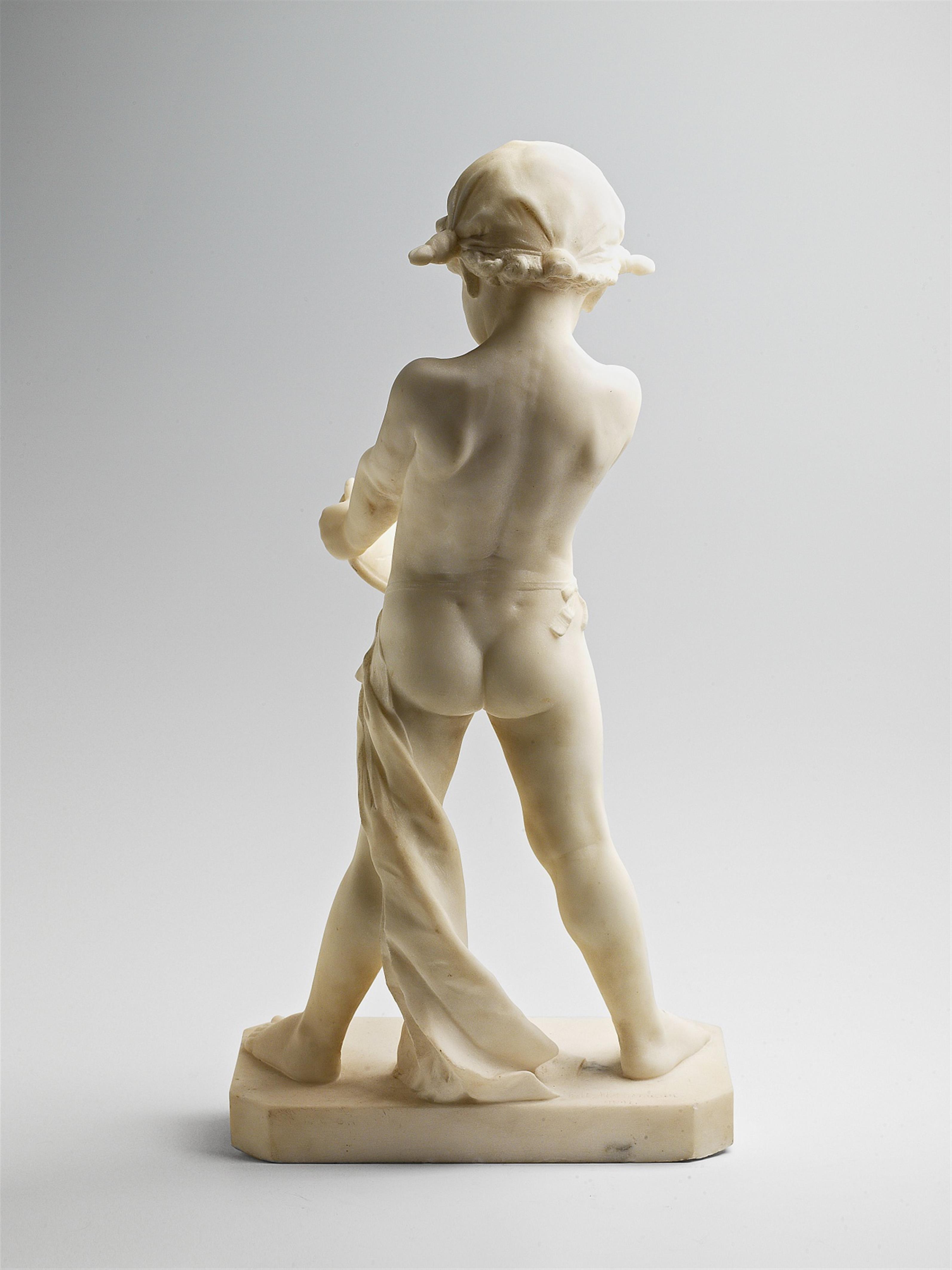 A small white Carrara marble figure of Narcissus by Fritz Heinemann - image-2