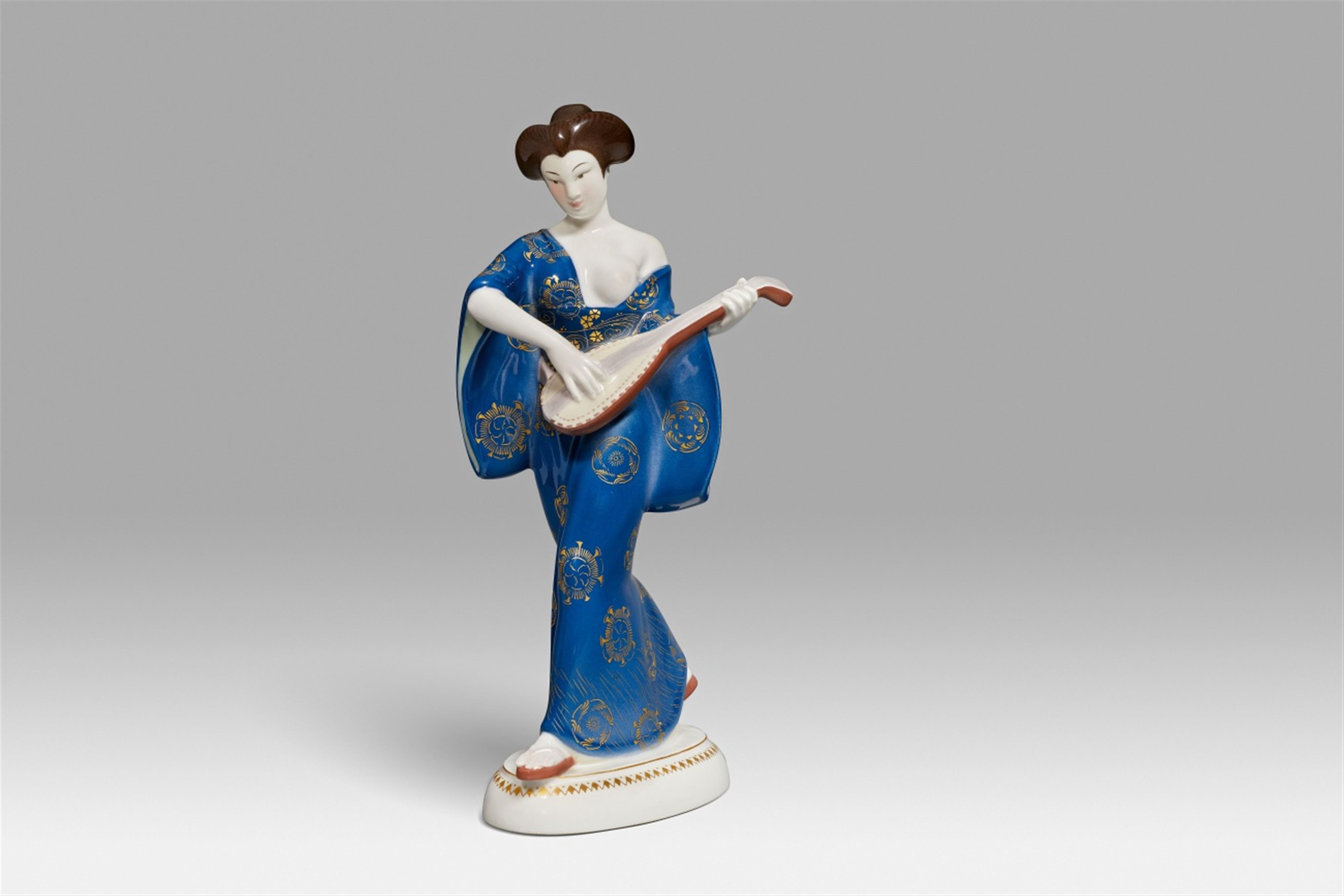A Berlin KPM porcleain figure of a Japanese lady with a mandolin - image-1