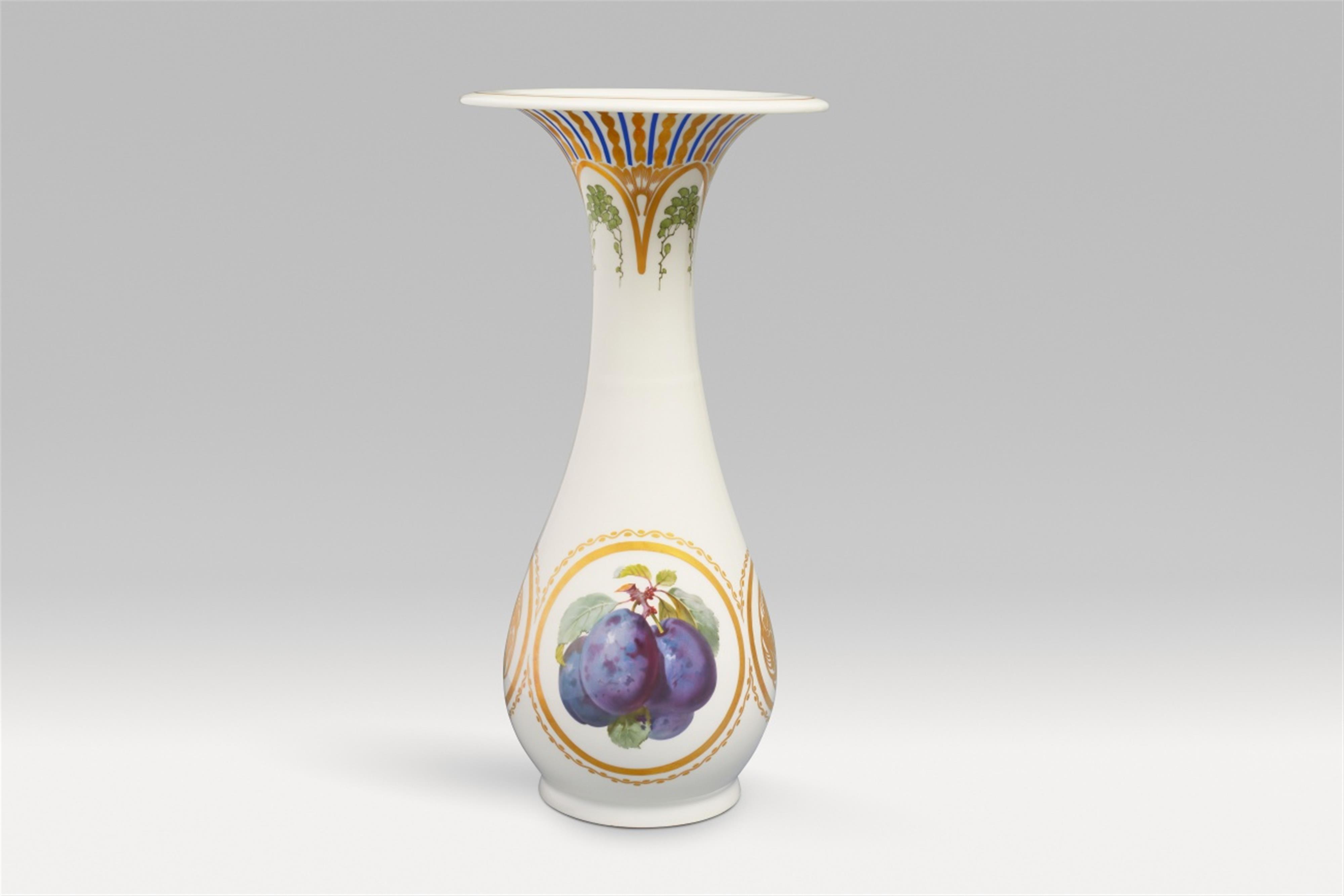 A narrow Berlin KPM porcelain vase with Jugendstil plum decor - image-1