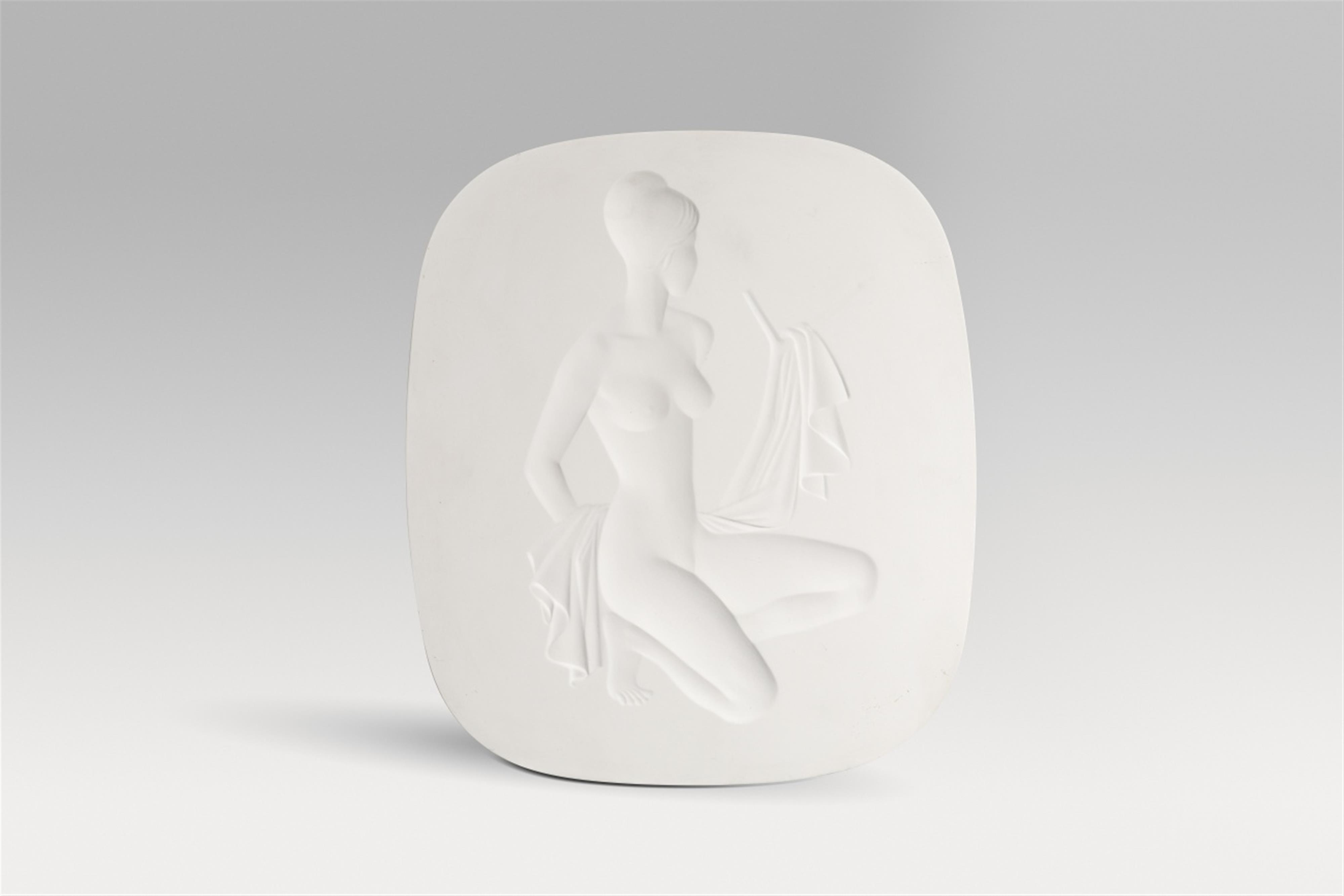 A Berlin KPM biscuit porcelain plaque with a crouching woman - image-1