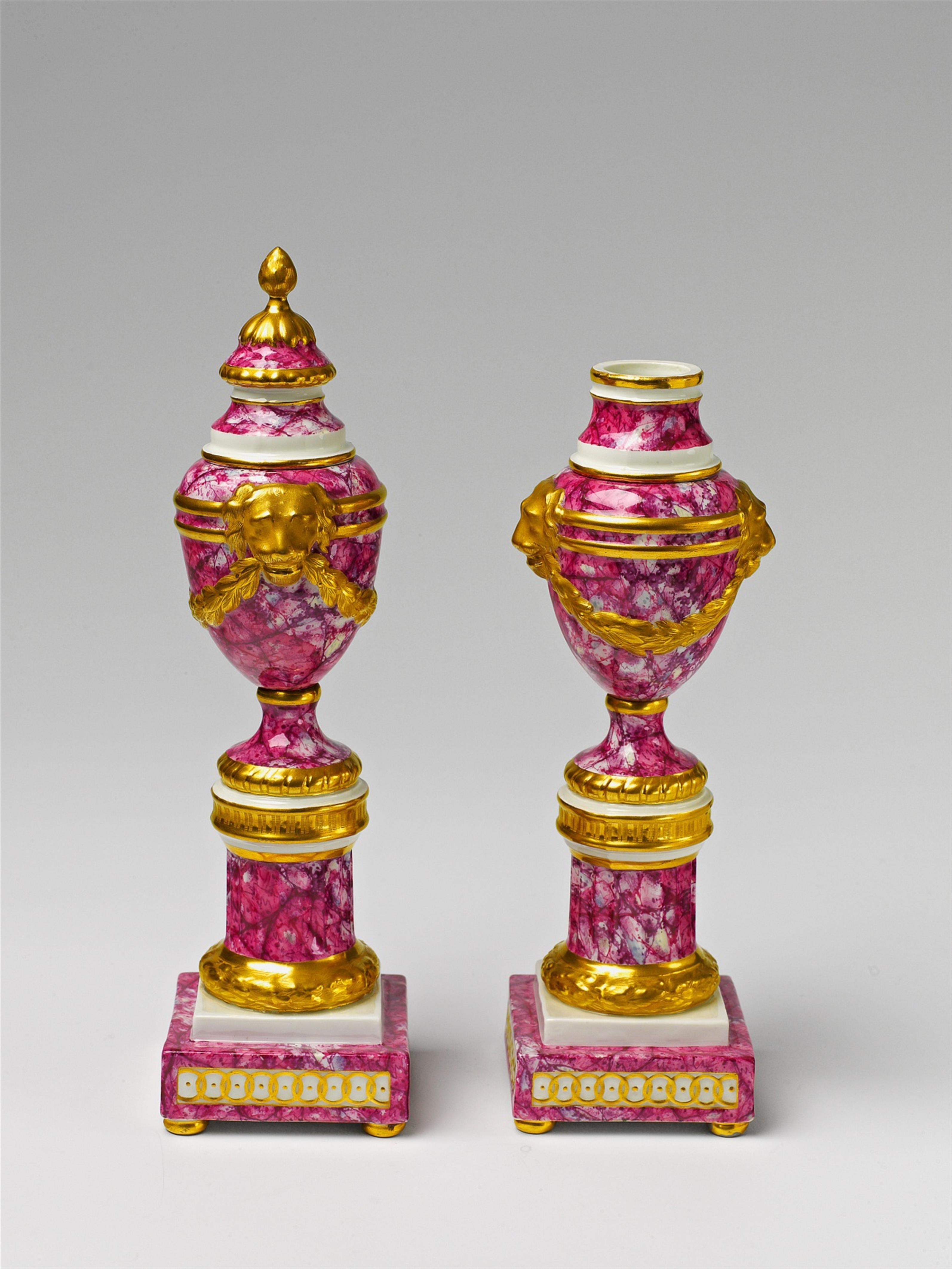 A pair of rare Berlin KPM porcelain vase-form candlesticks - image-1