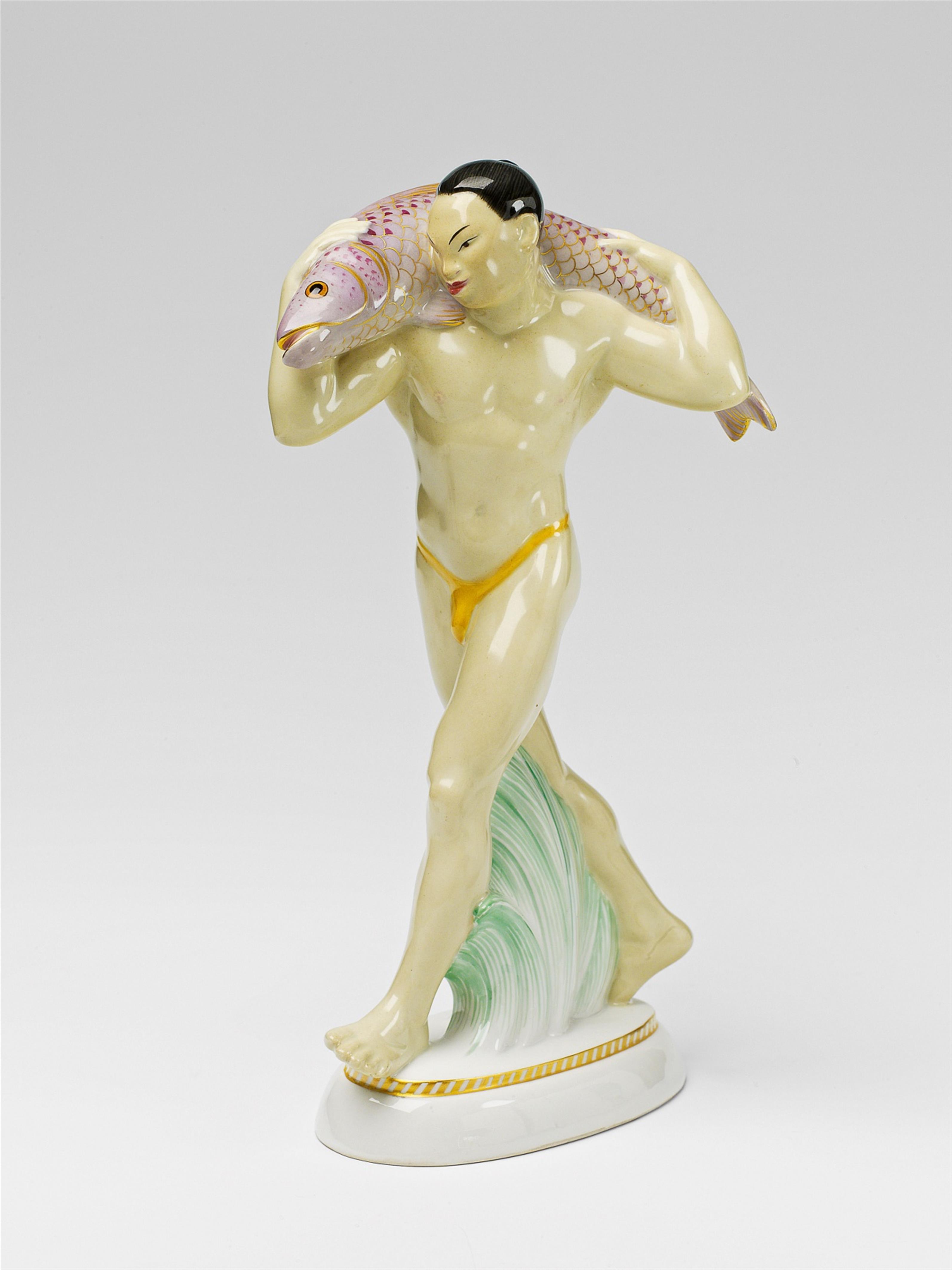 A Berlin KPM porcelain model of a Japanese man with a fish - image-1