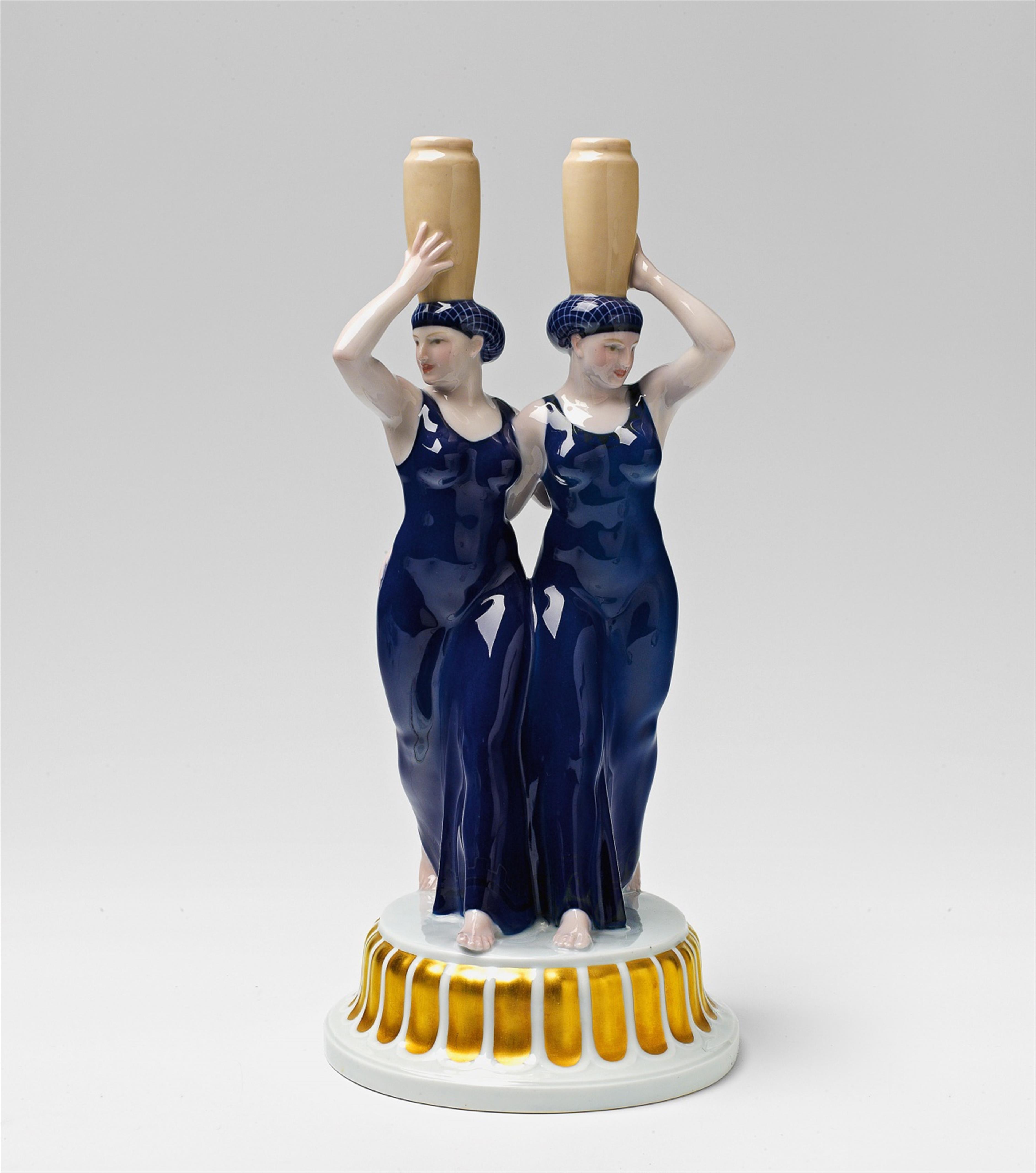 A Berlin KPM porcelain model of two Grecian ladies with vases - image-1