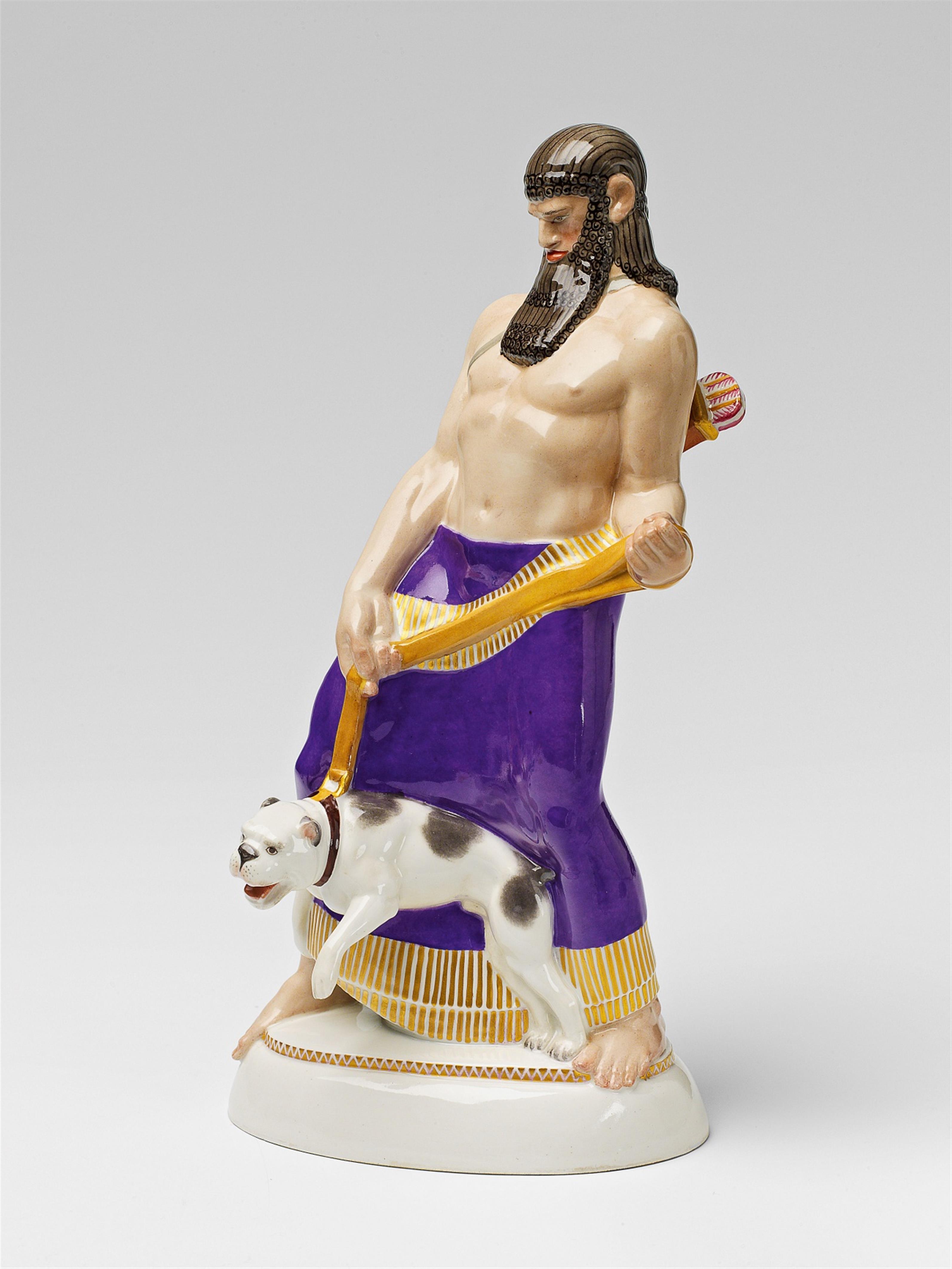 A Berlin KPM porcelain figure of an Assyrian man with a dog - image-2