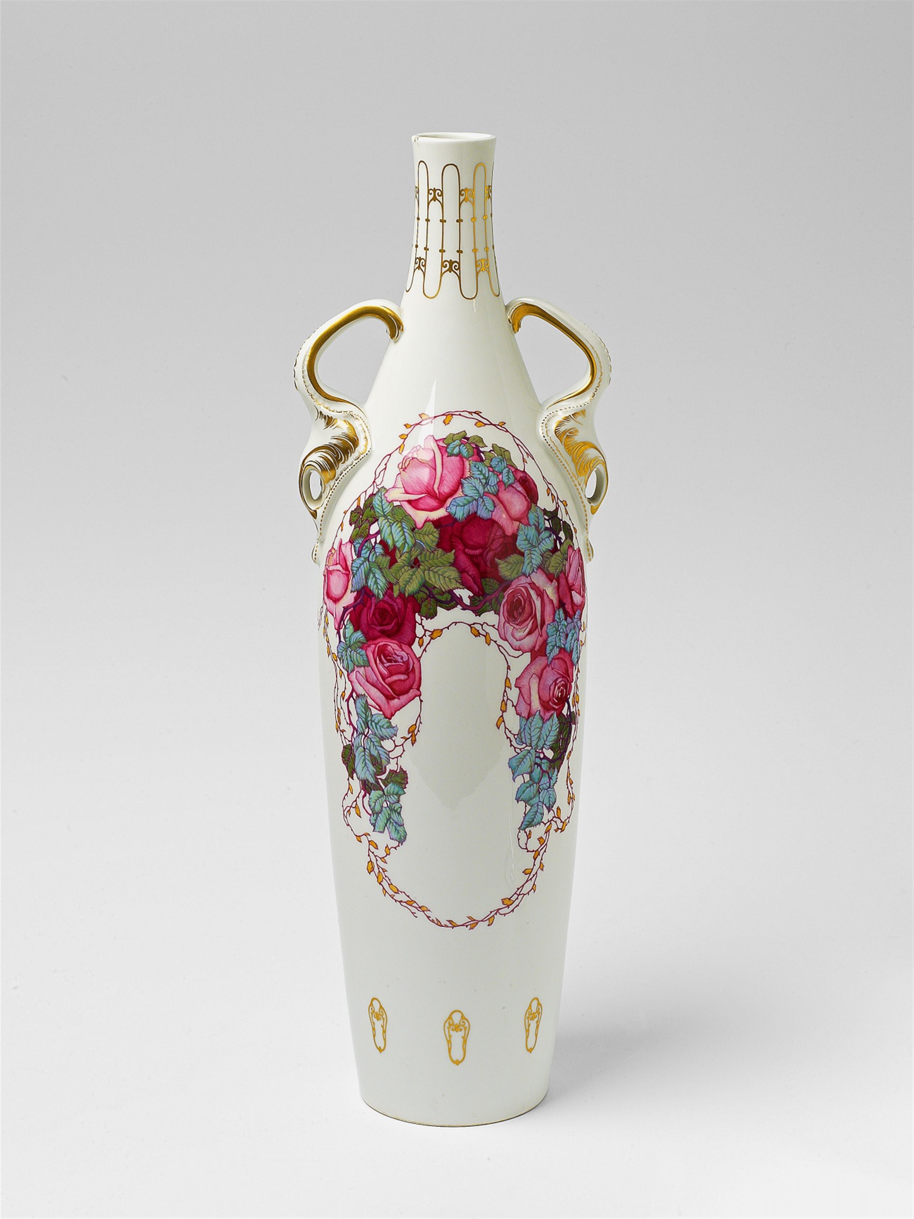 A Berlin KPM porcelain vase with rose tendrils - image-1