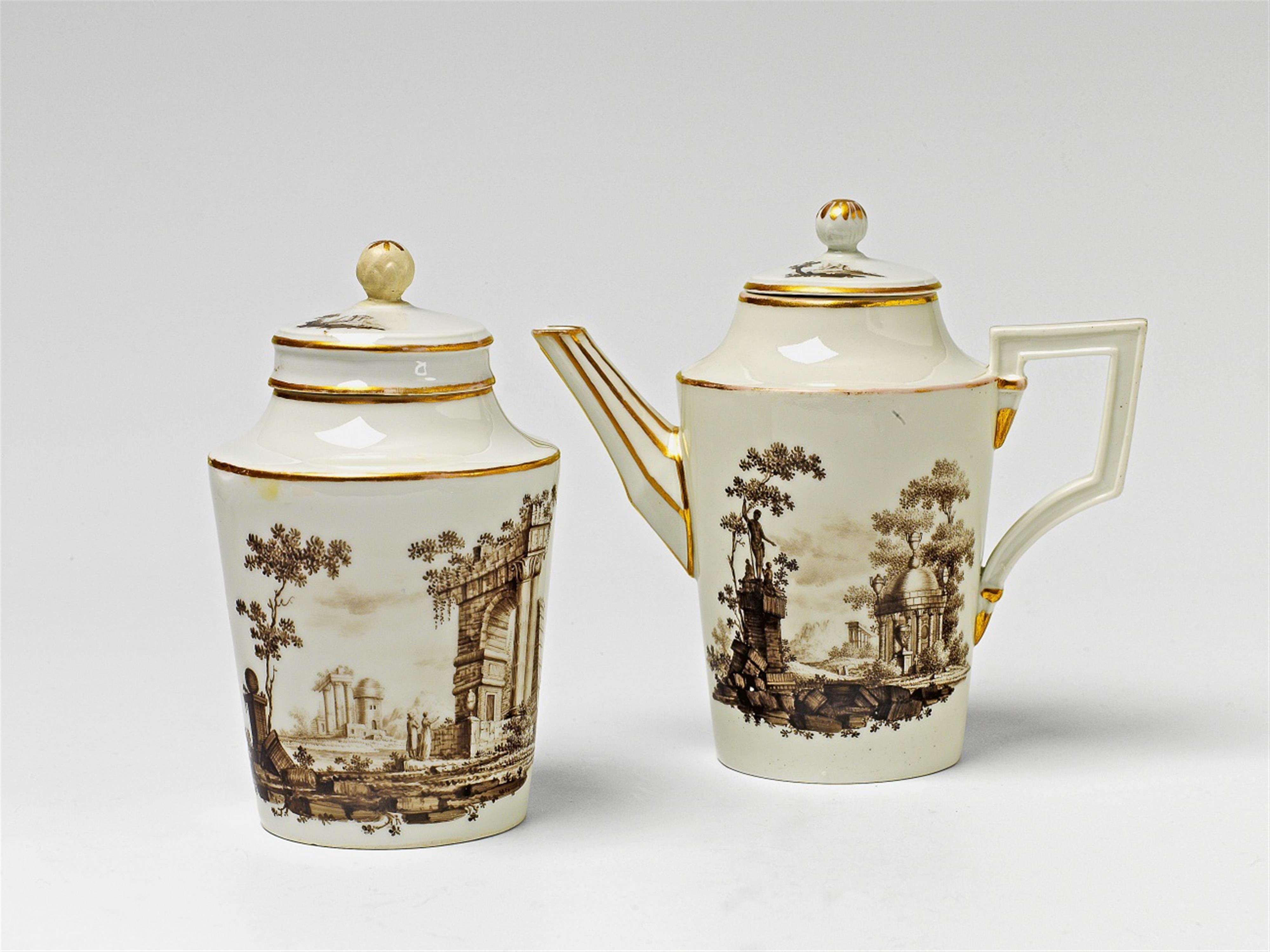 A Berlin KPM porcelain teapot and tea caddy - image-1