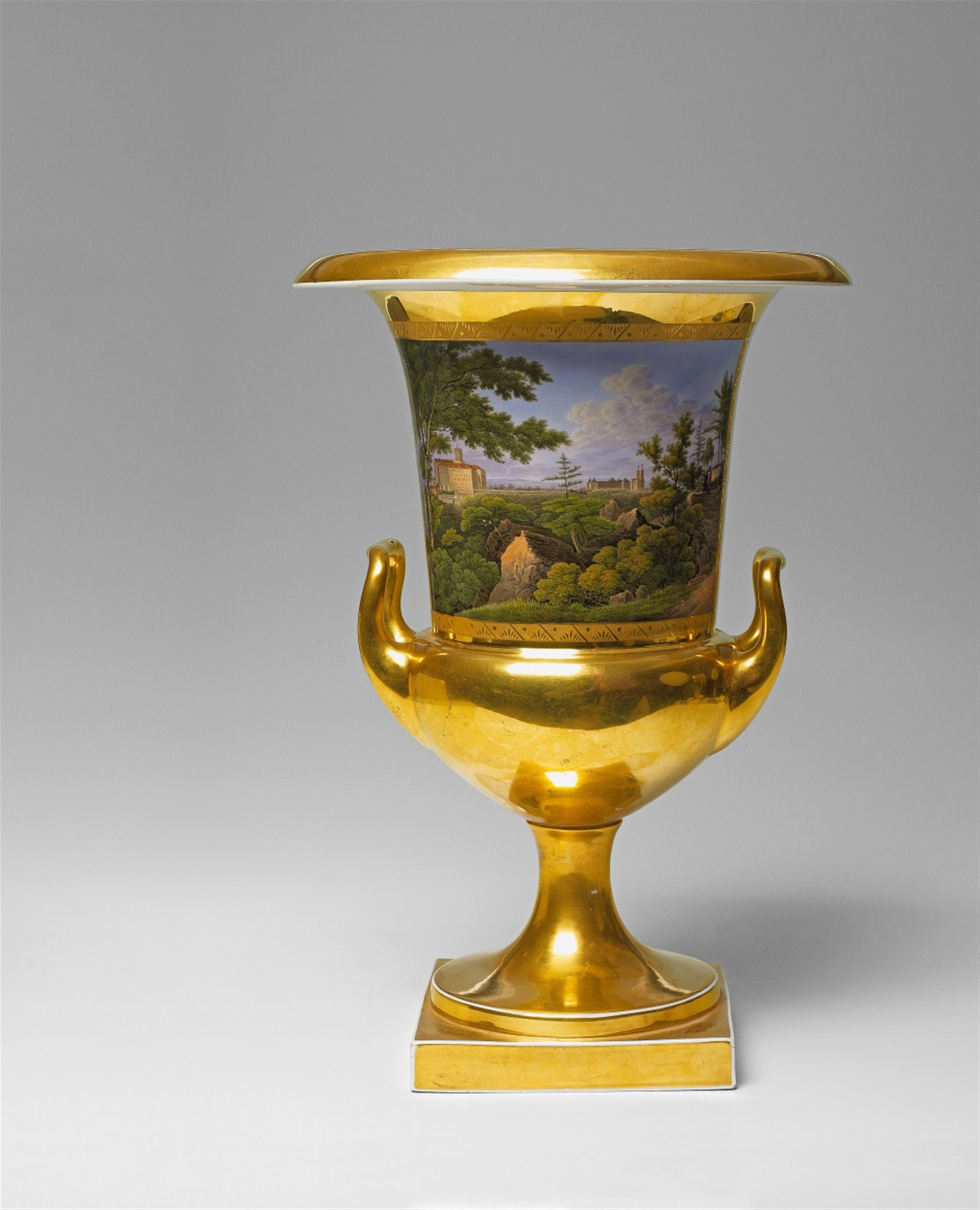 A Berlin KPM porcelain topographical vase with a view of Fürstenstein Palace - image-1