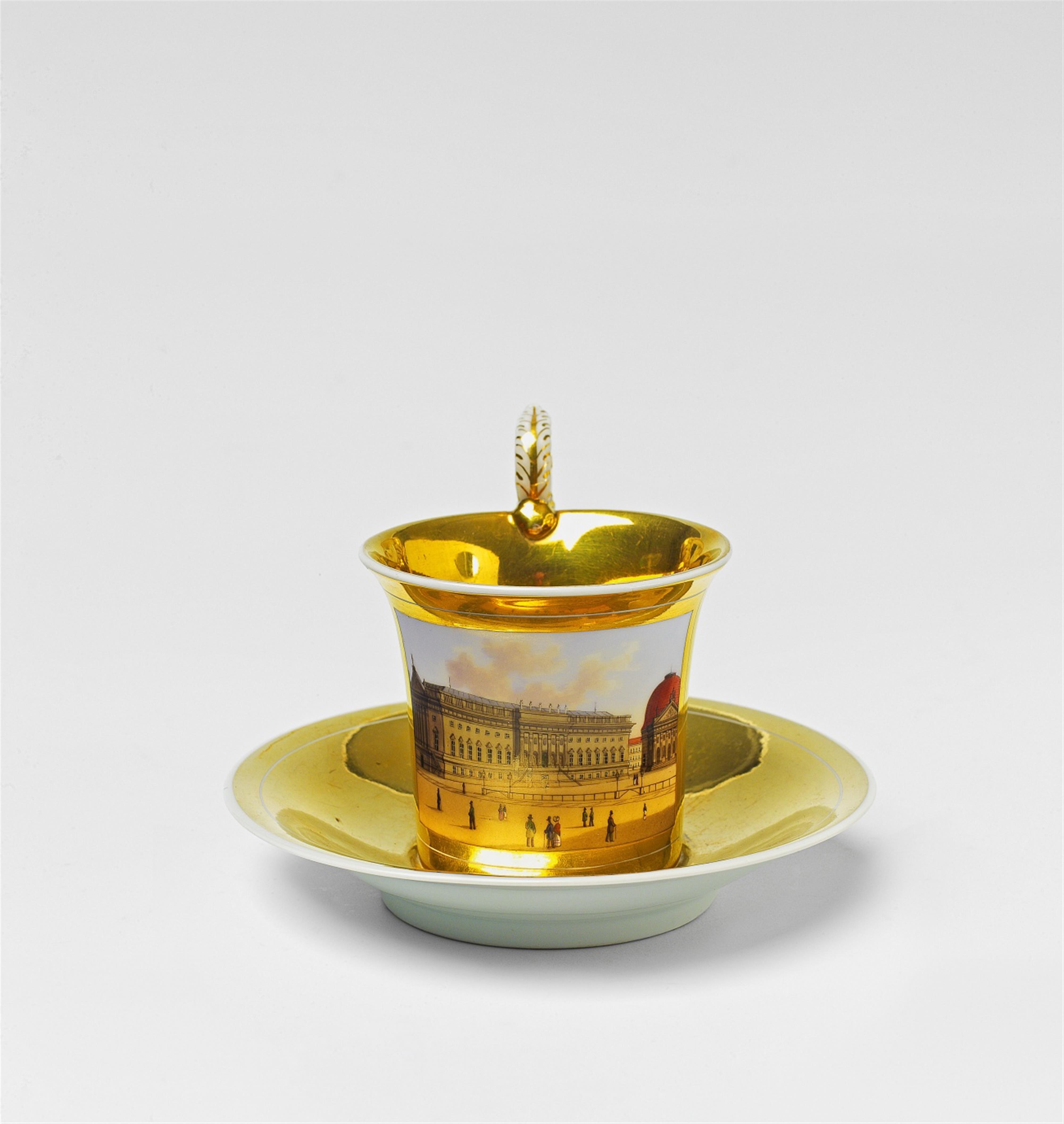 A Berlin KPM Berlin porcelain cup and saucer with Berlin opera house - image-1
