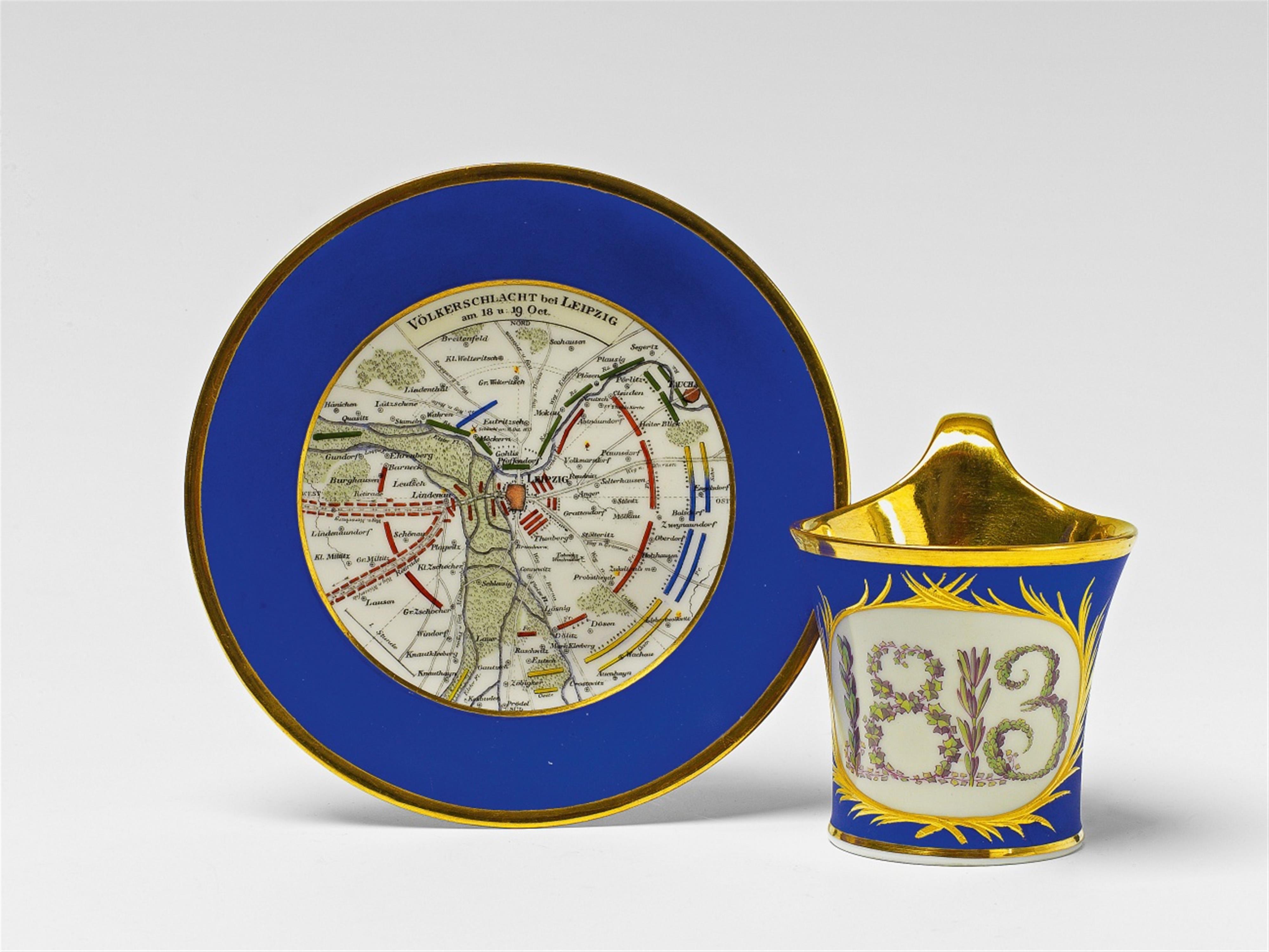A Berlin KPM porcelain memorial cup and saucer for the centenary of the 1813 Völkerschlacht - image-1
