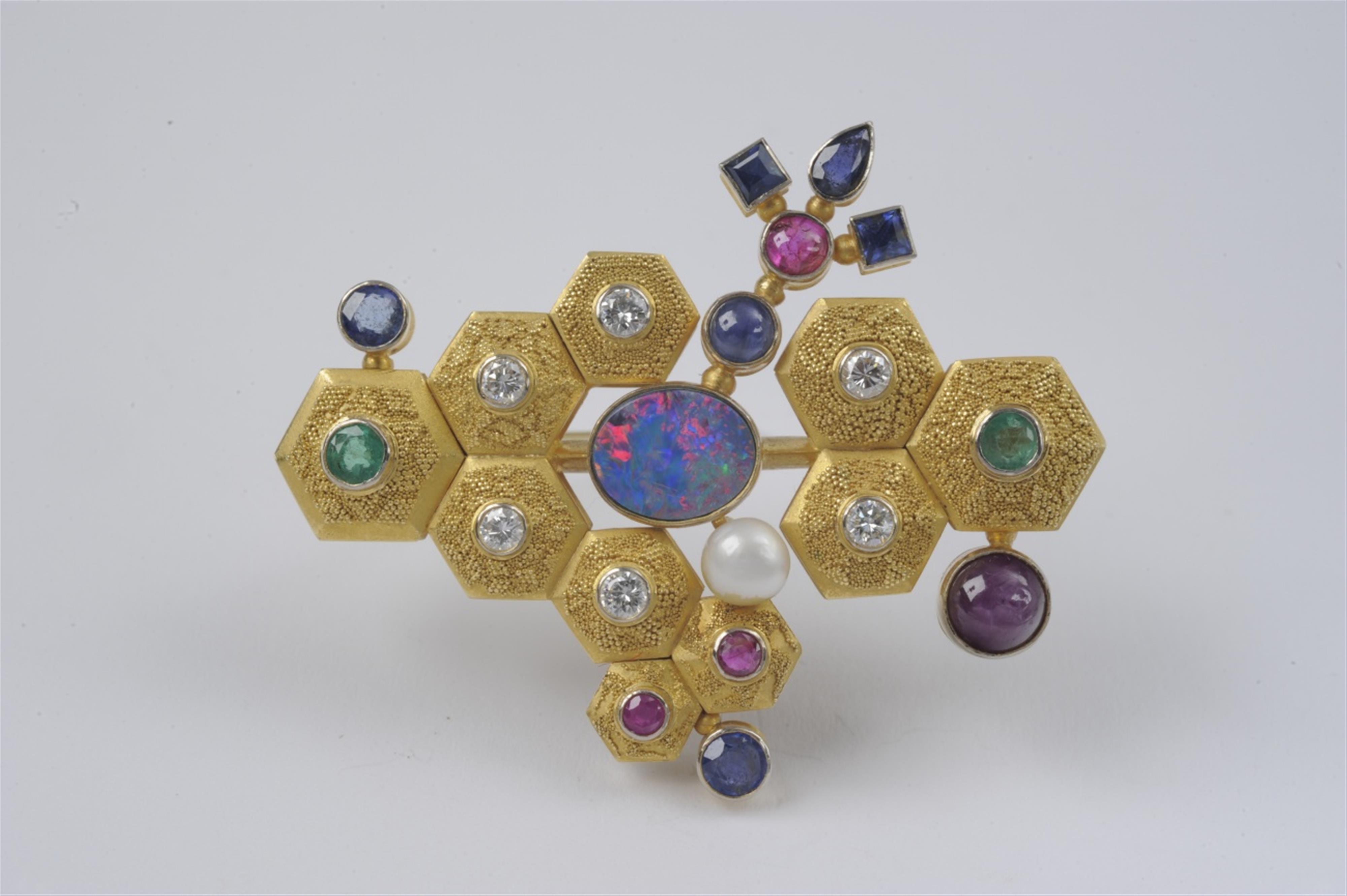 An 18k gold and coloured stone brooch made by Wilhelm Nagel - image-1