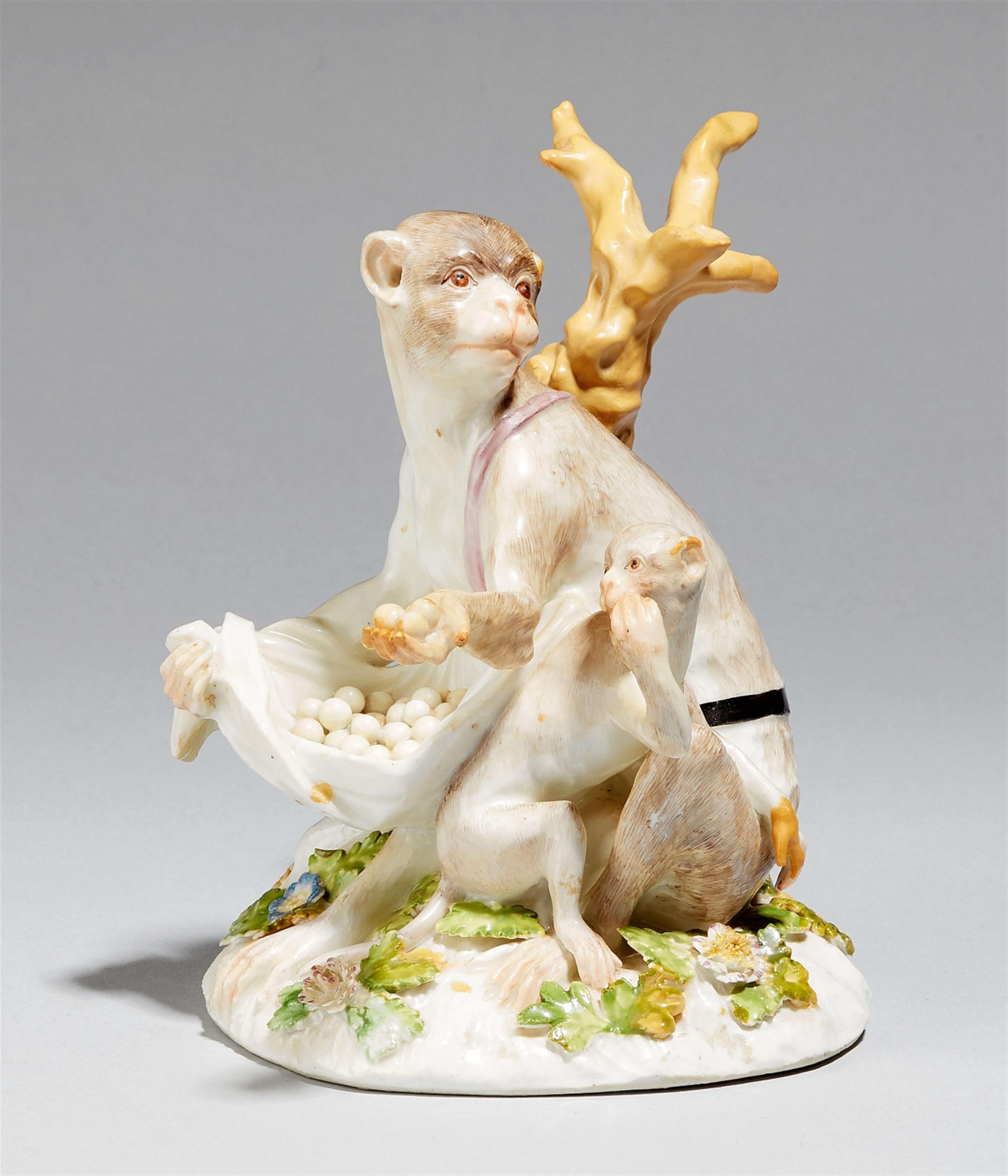 A Meissen porcelain model of a mother and baby monkey - image-1