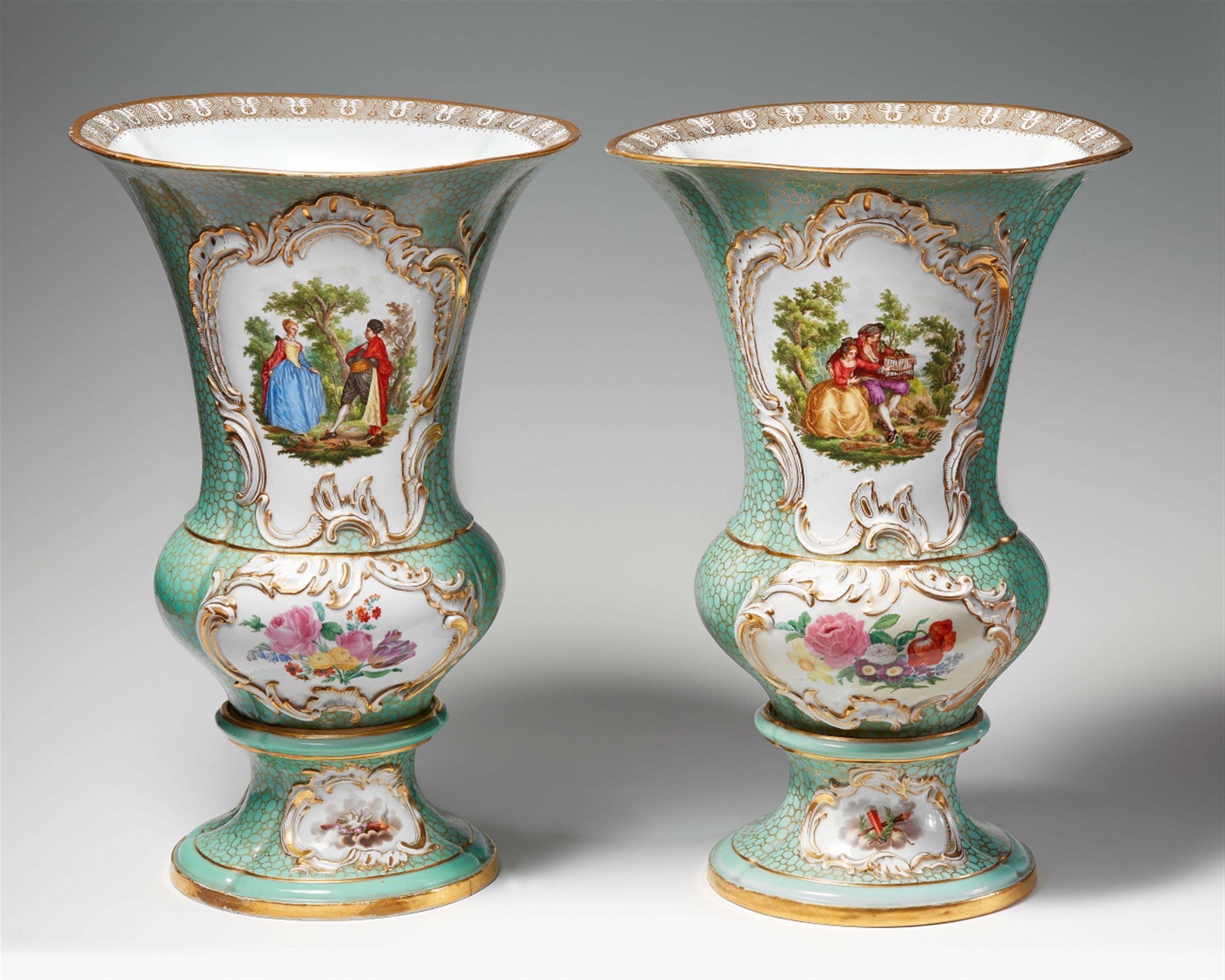 A pair of large Meissen porcelain vases with Watteau scenes - image-1