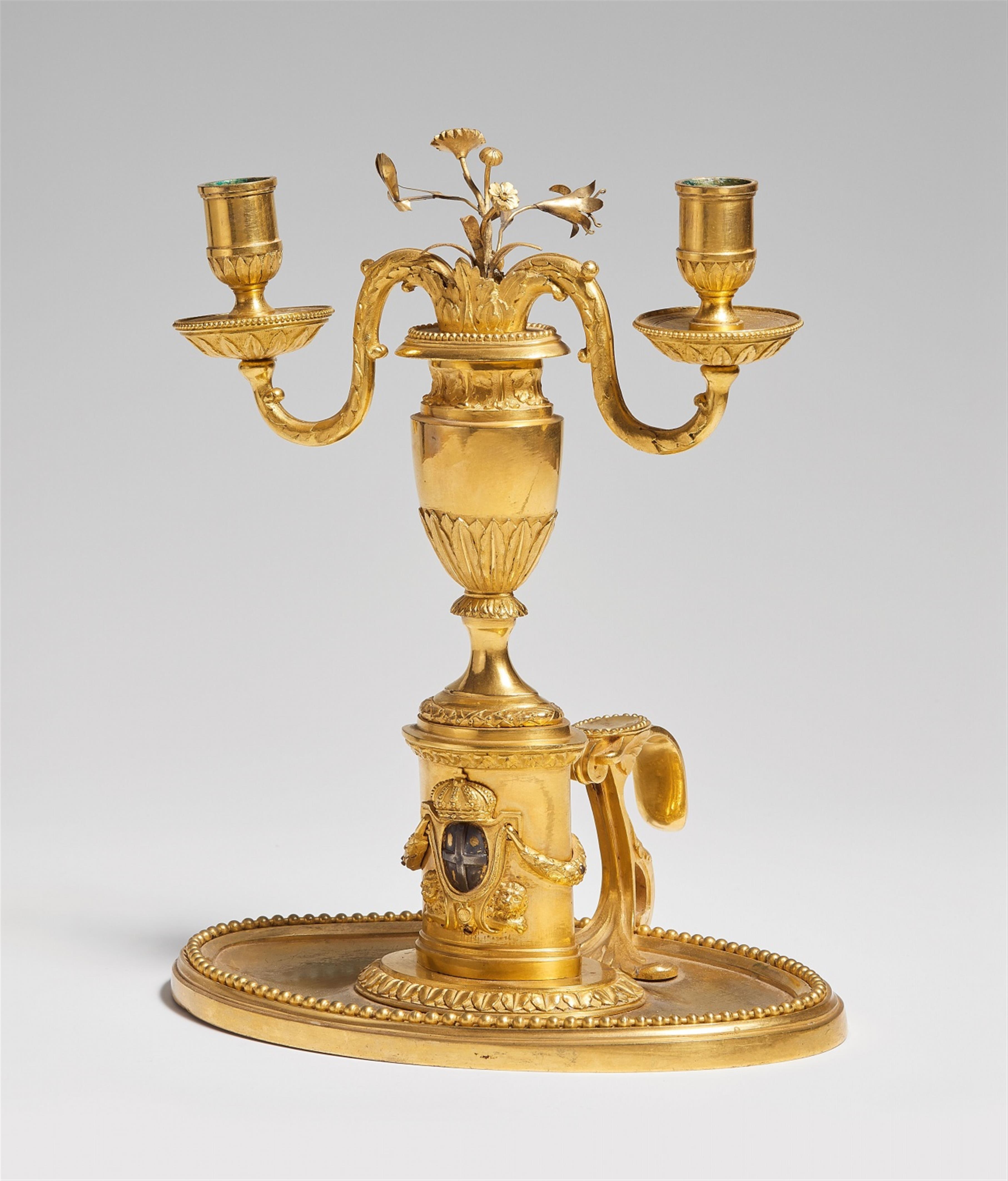 A two-flame ormolu candlestick with the Savoyen coat-of-arms - image-1