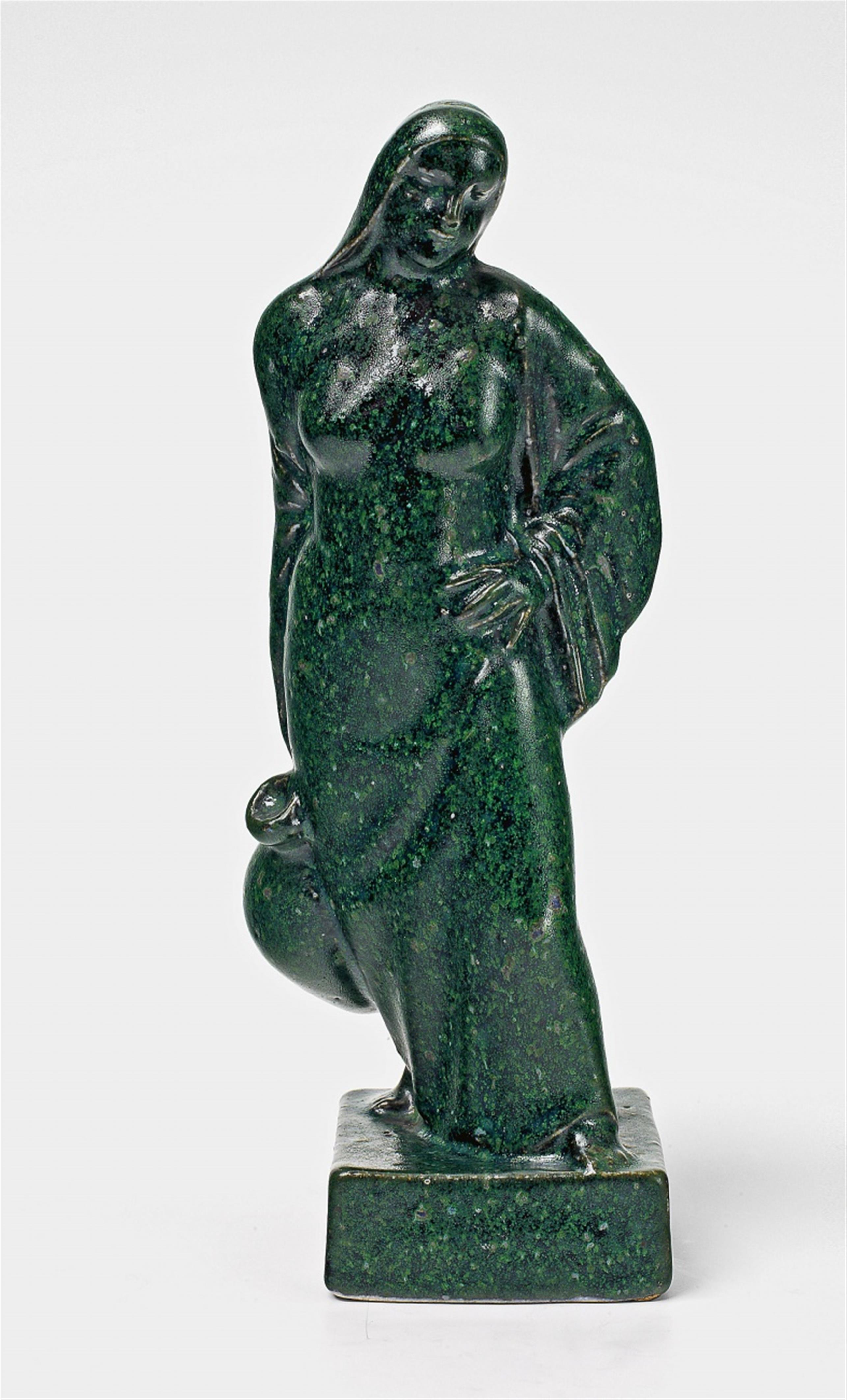 A green and blue glazed stoneware figure "Wasserträgerin" - image-1