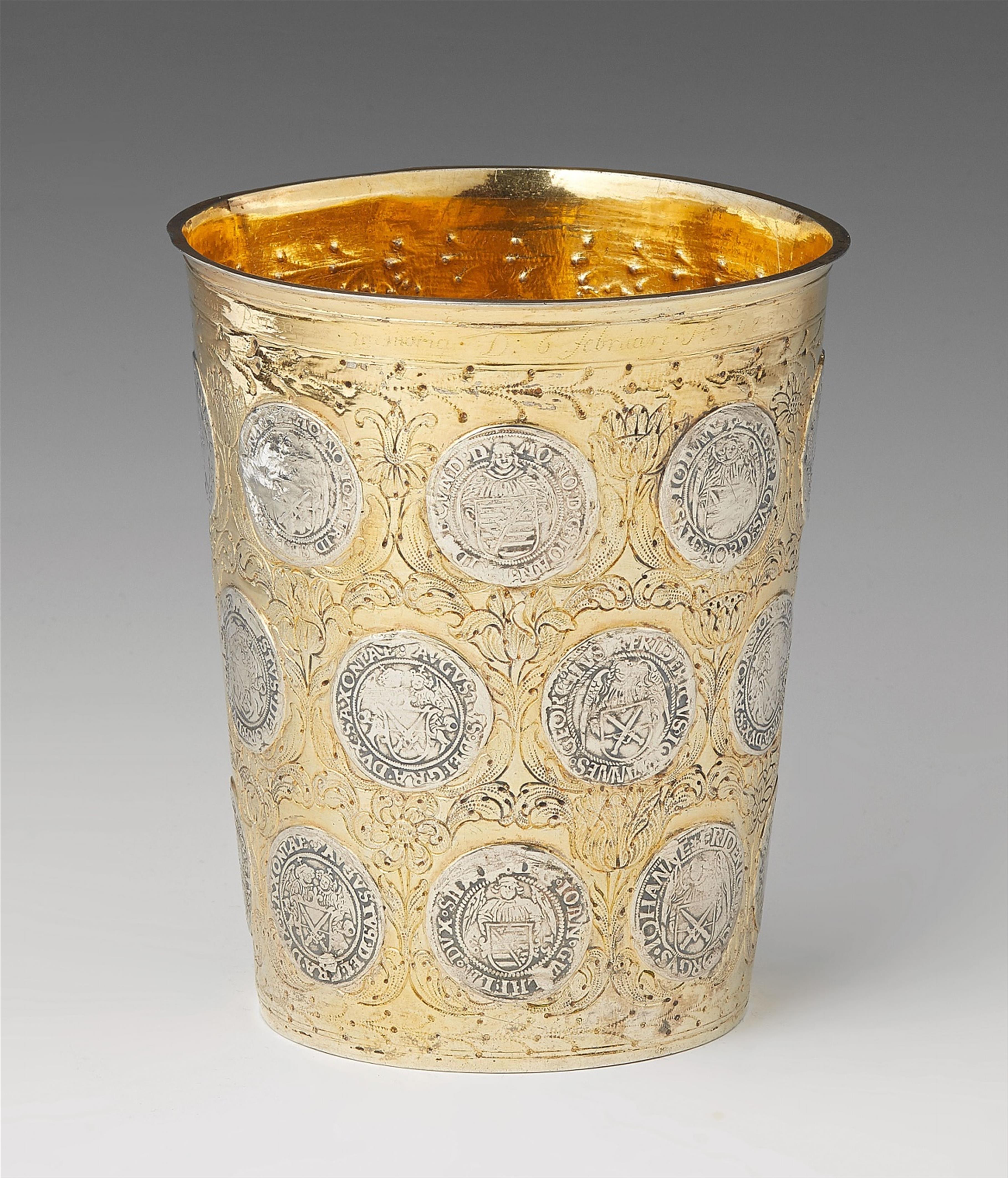 A large silver gilt Dresden coin-set beaker - image-1