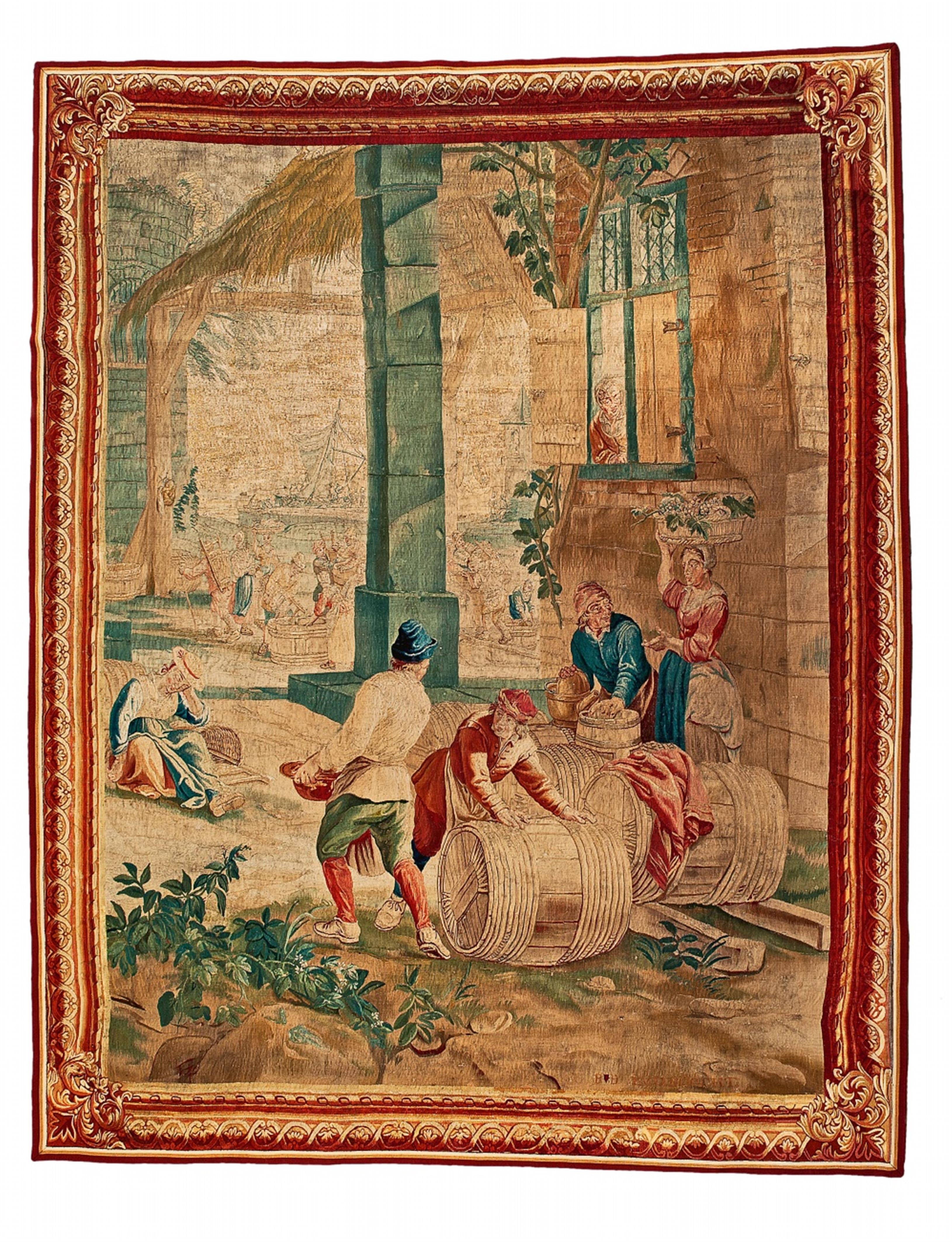 A Brussels "Fins Teniers" tapestry with a harbour scene - image-1