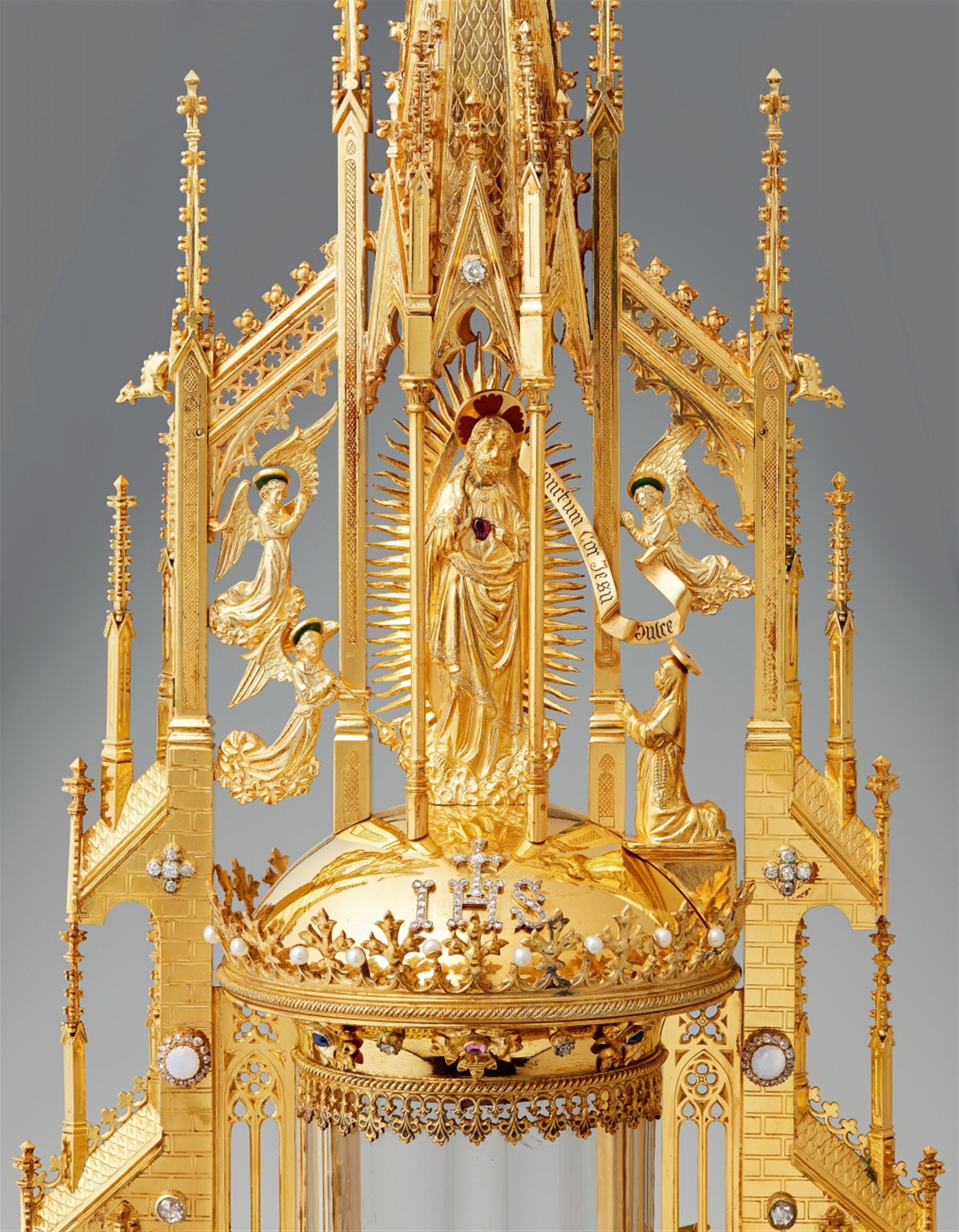 A large Ghent silver gilt Gothic Revival monstrance - image-2