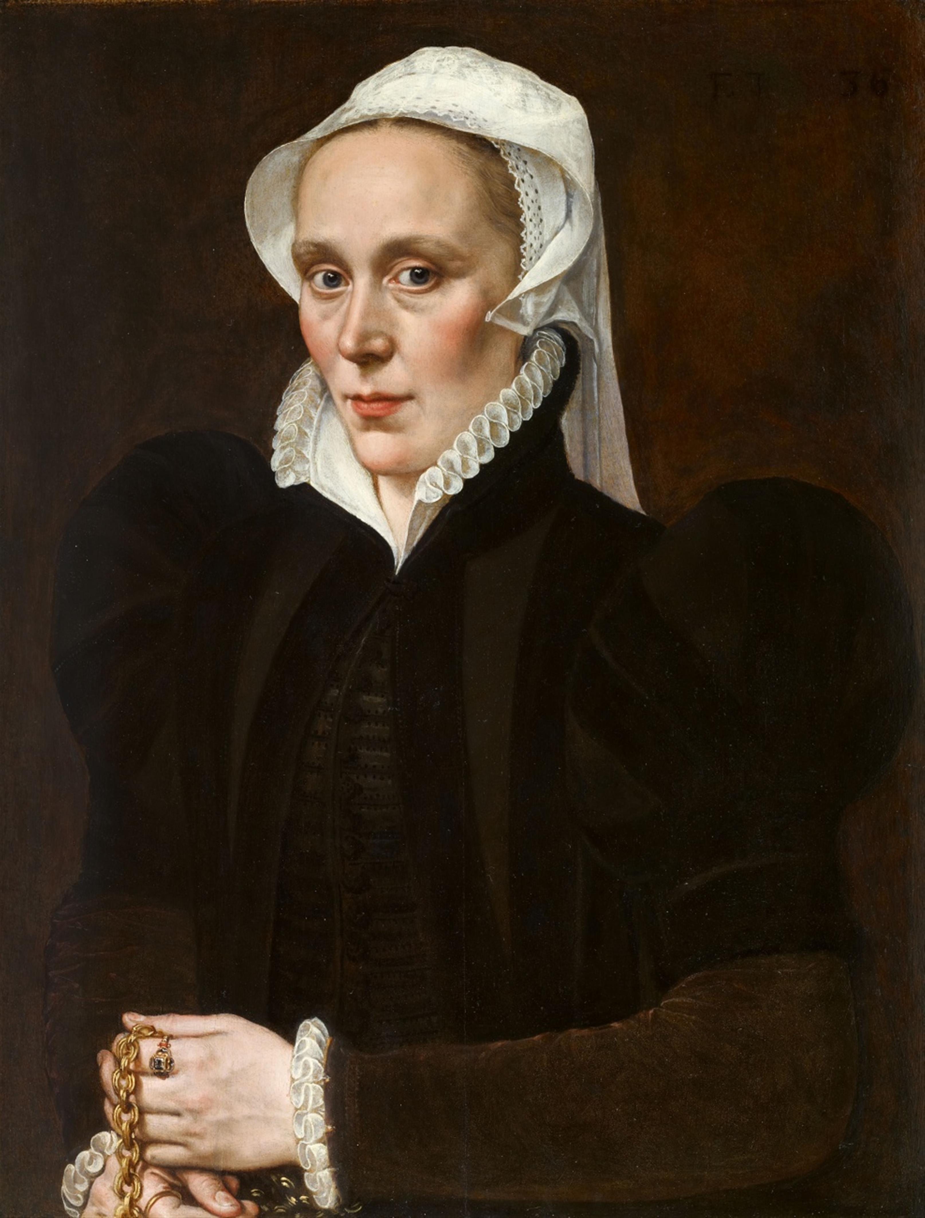 Adriaen Thomasz Key - Portrait of a Lady holding a Gold Necklace - image-1