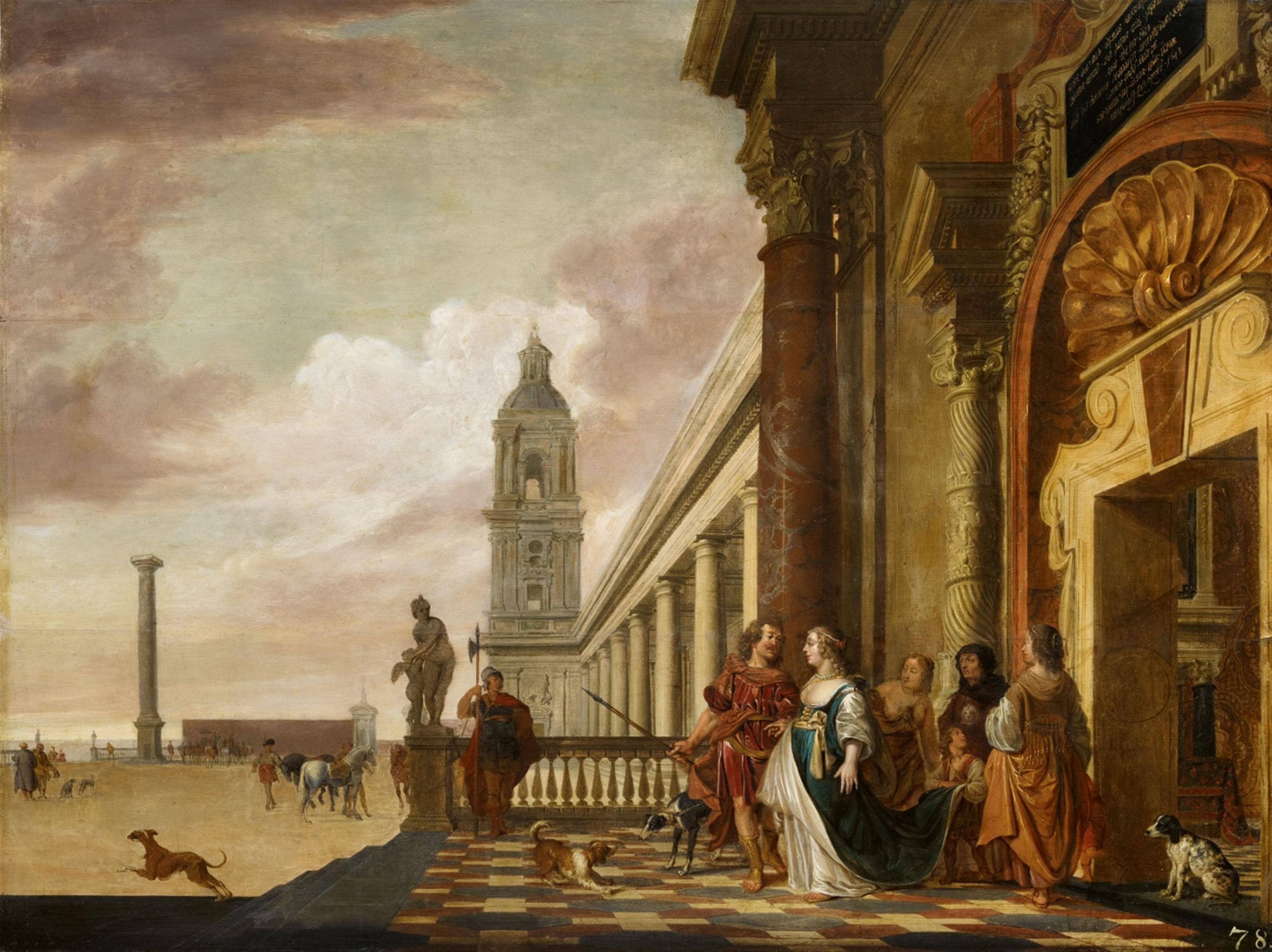 Gerard Houckgeest - Courtship Scene before a Palace by the Sea - image-1