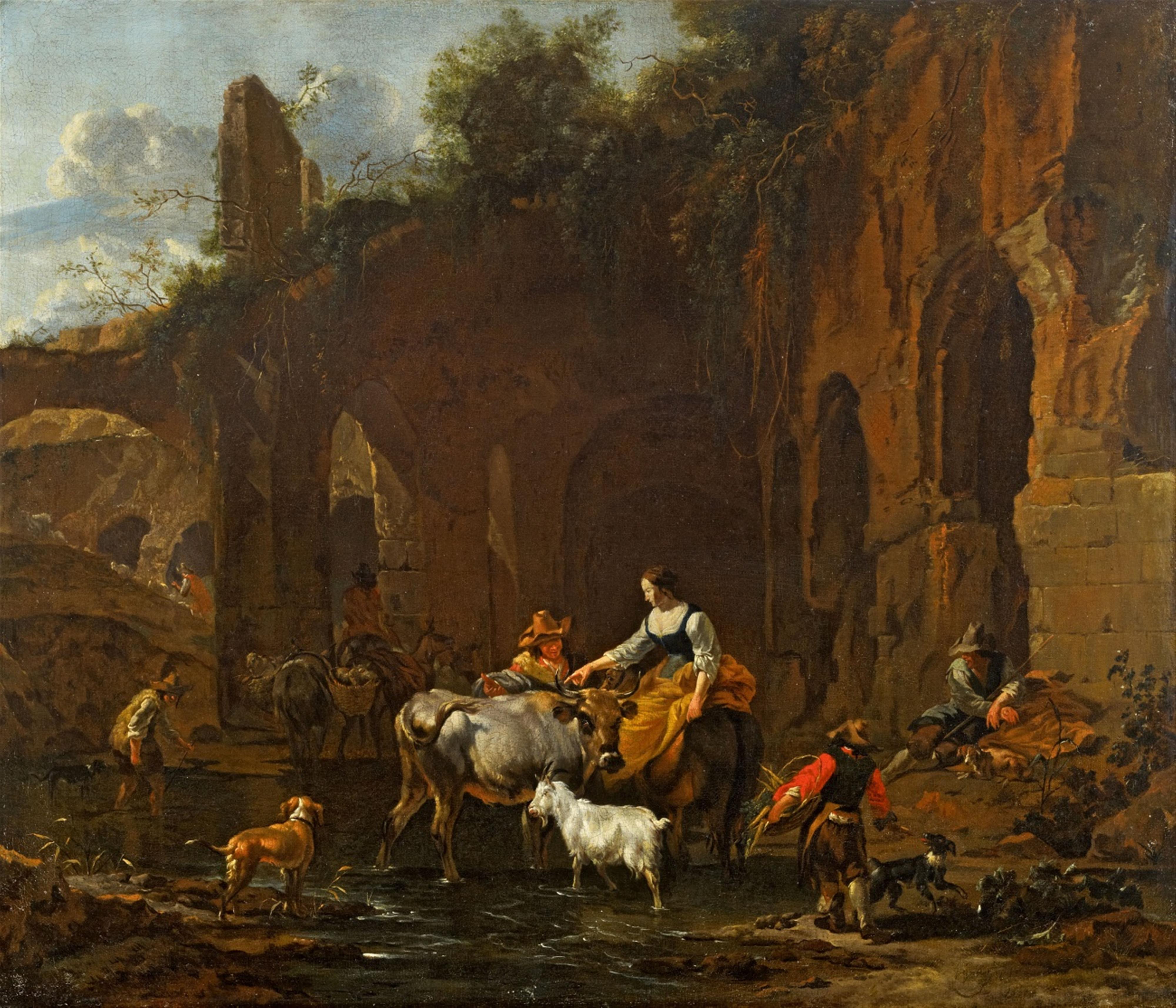 Nicolaes Berchem - Shepherds by a Roman Ruin - image-1