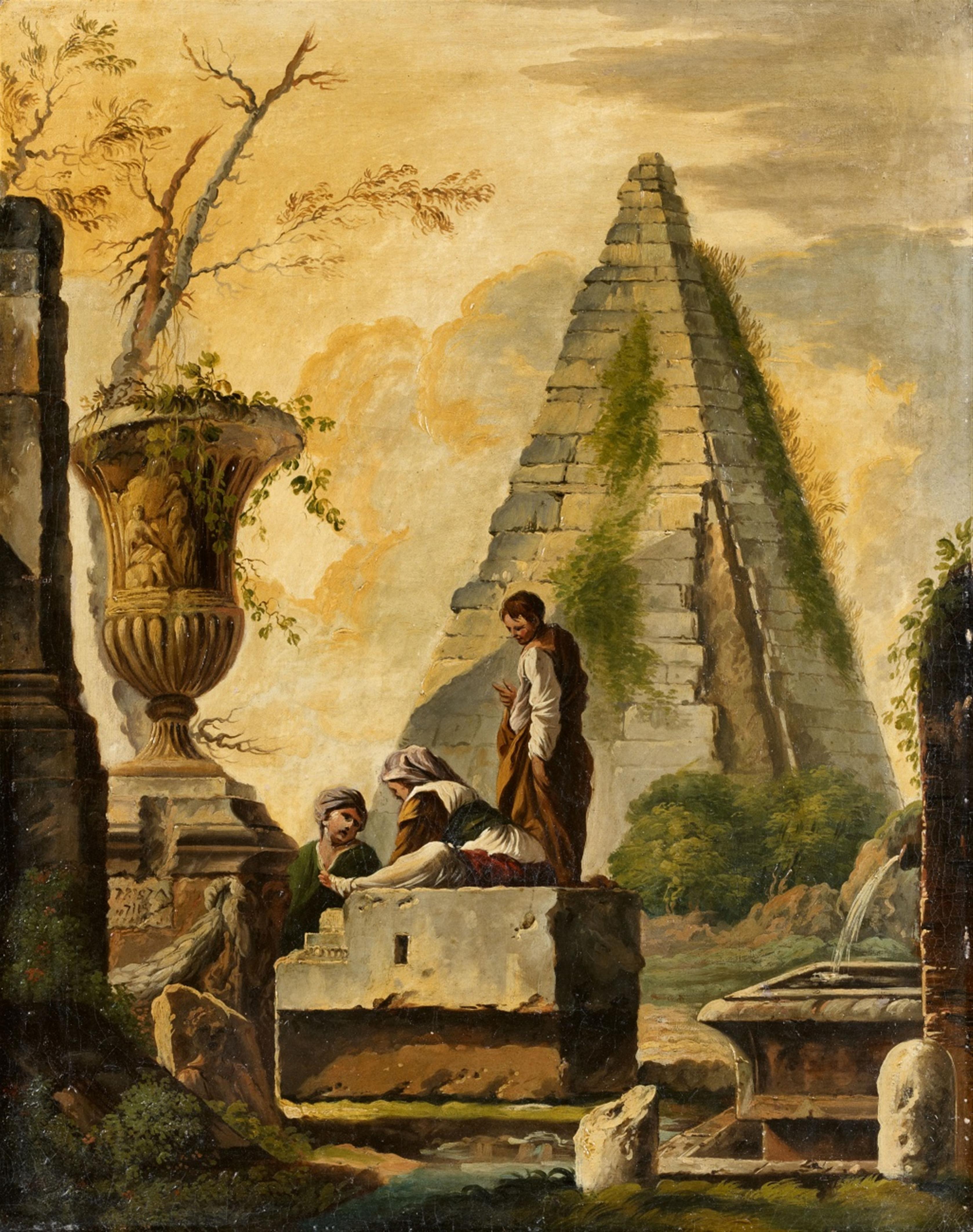 Giovanni Ghisolfi - Zwei Architekturcapriccios mit antiken Ruinen und Figurenstaffage - image-1