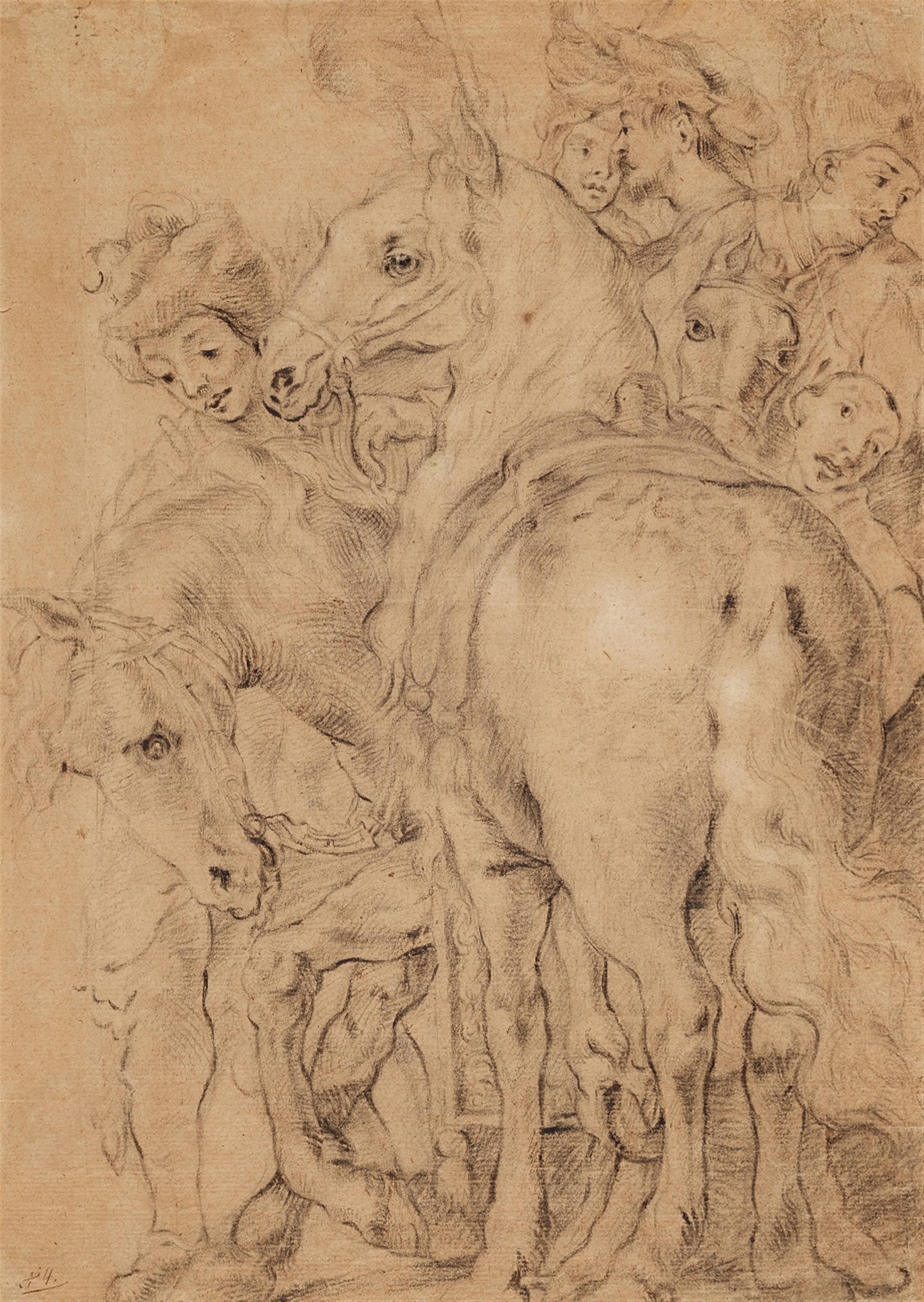 Flämischer Meister des 17. Jahrhunderts - Studie mit Pferden und Köpfen - image-1
