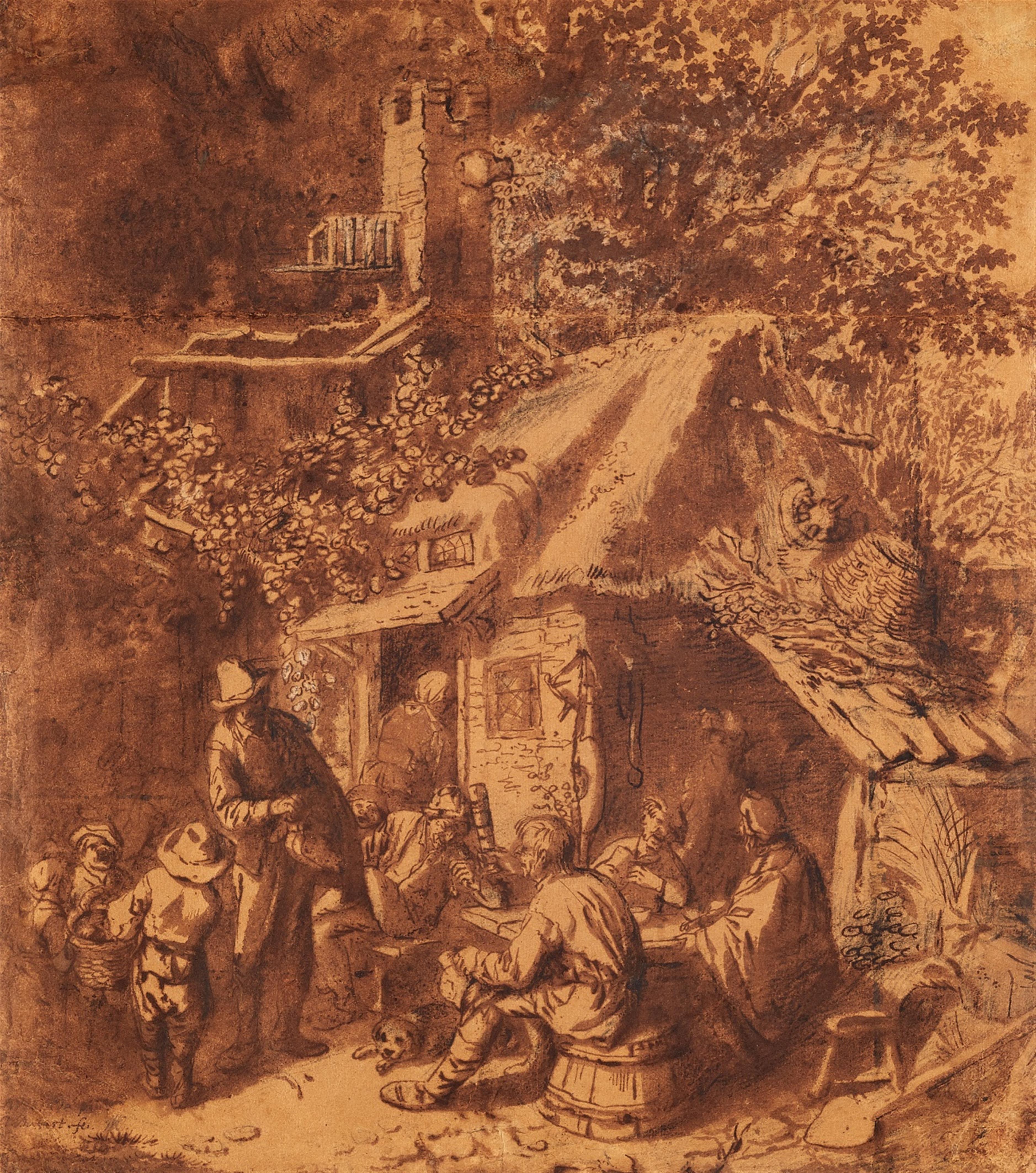 Cornelis Dusart - Drehleierspieler vor einem Wirtshaus - image-1