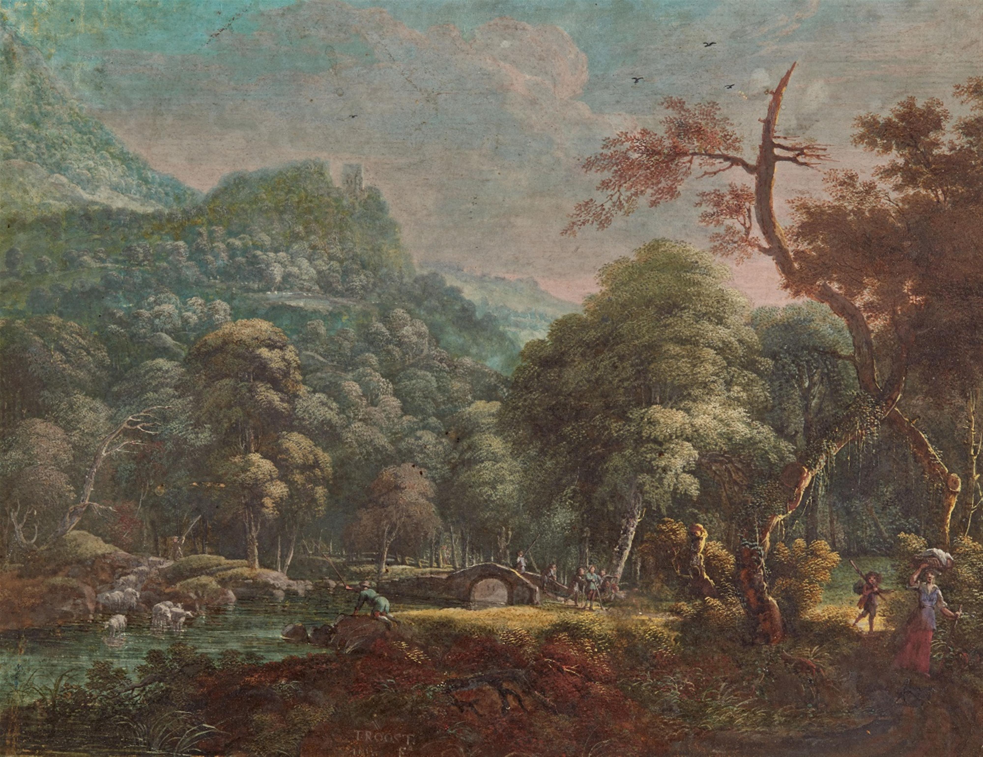 Willem Troost - Landschaft mit einem Bach und Brücke - image-1