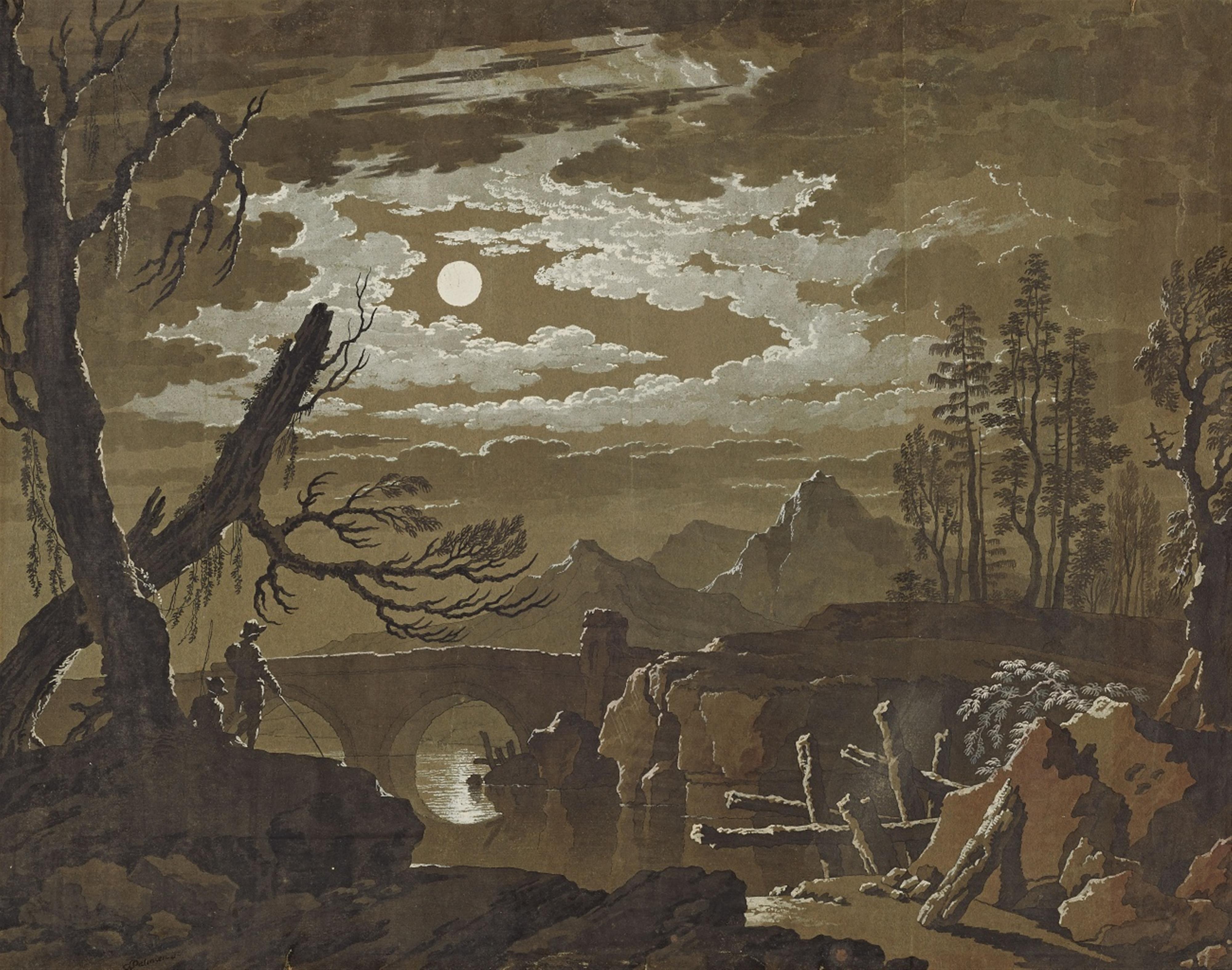 Pietro Palmieri - Landschaft mit Fischer bei Mondschein - image-1