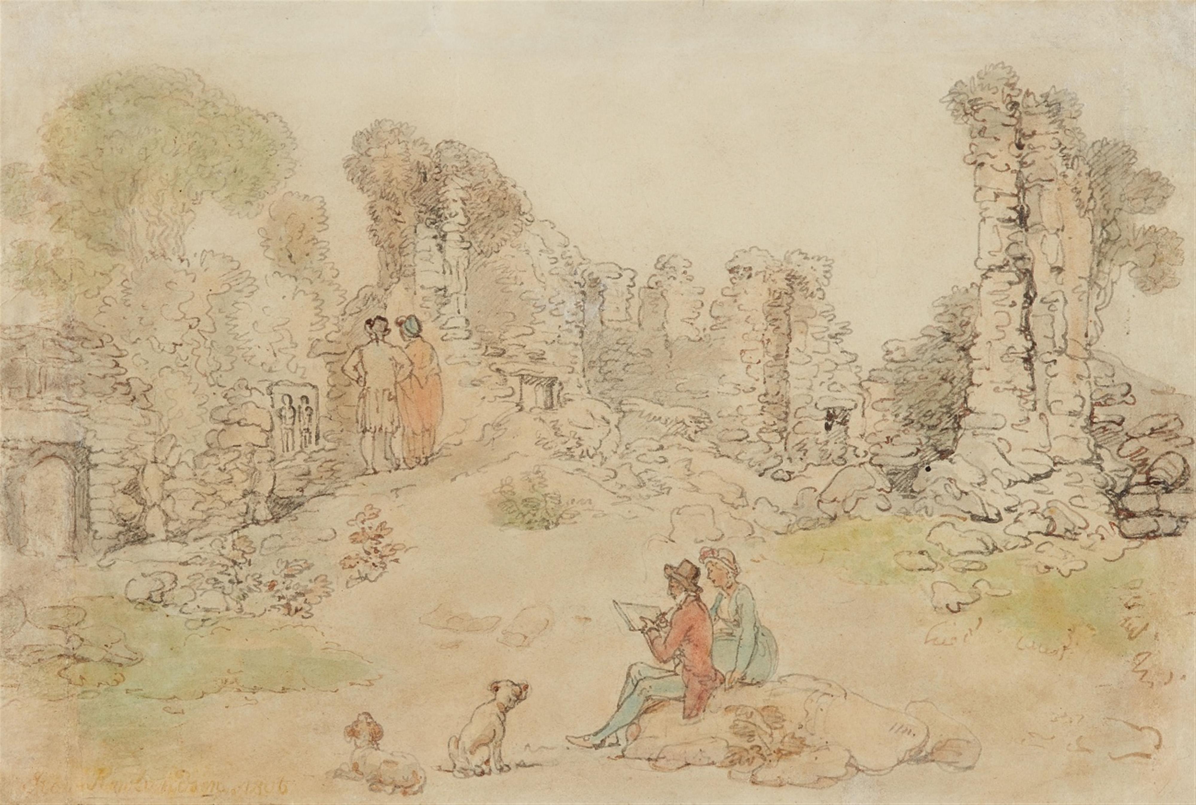 Thomas Rowlandson - Tourists and an Artist amid Ruins - image-1