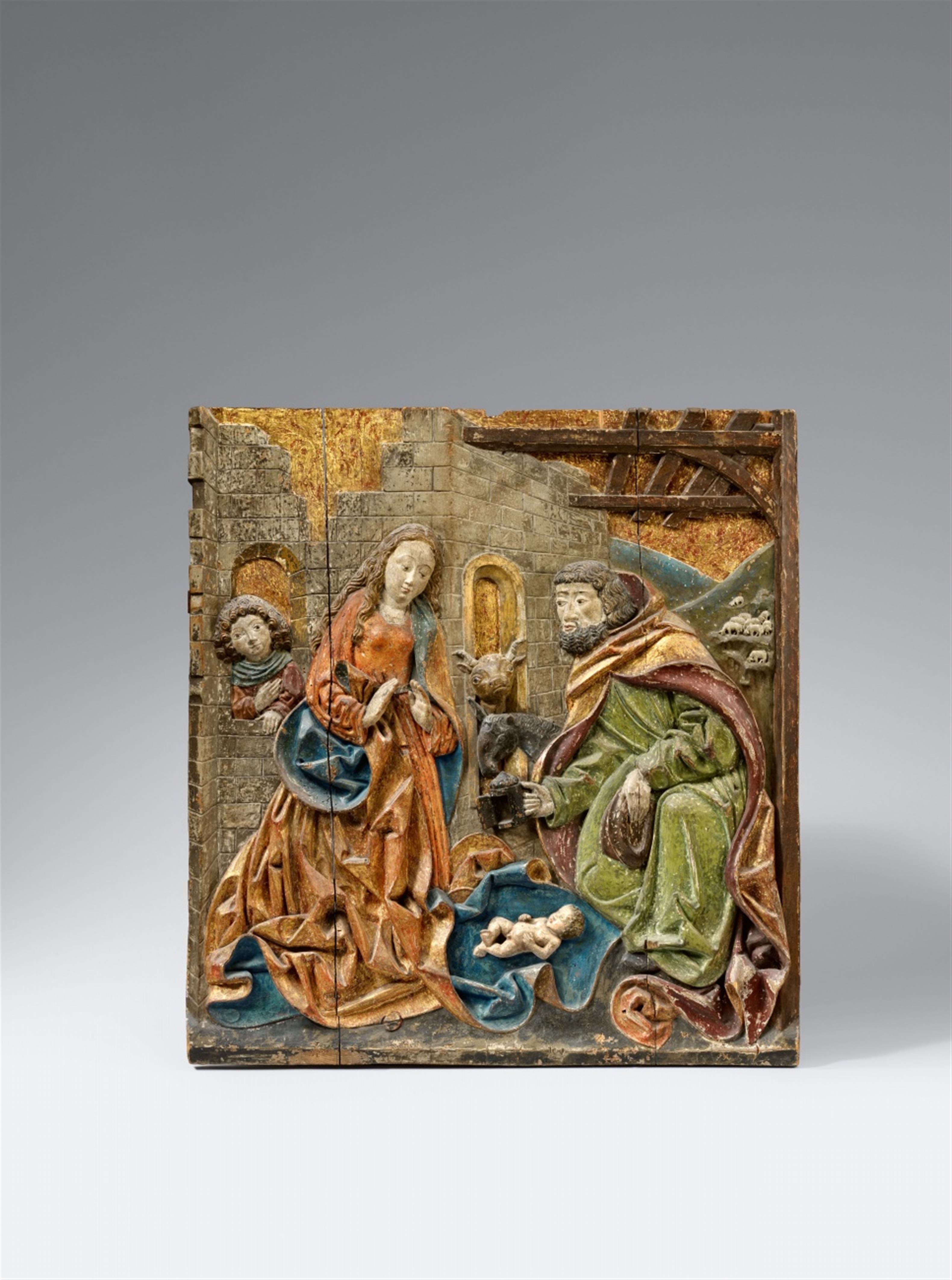 Probably Upper Rhine-Region circa 1480/1490 - A presumably Upper Rhenish carved wooden relief of the nativity, circa 1480/90 - image-1